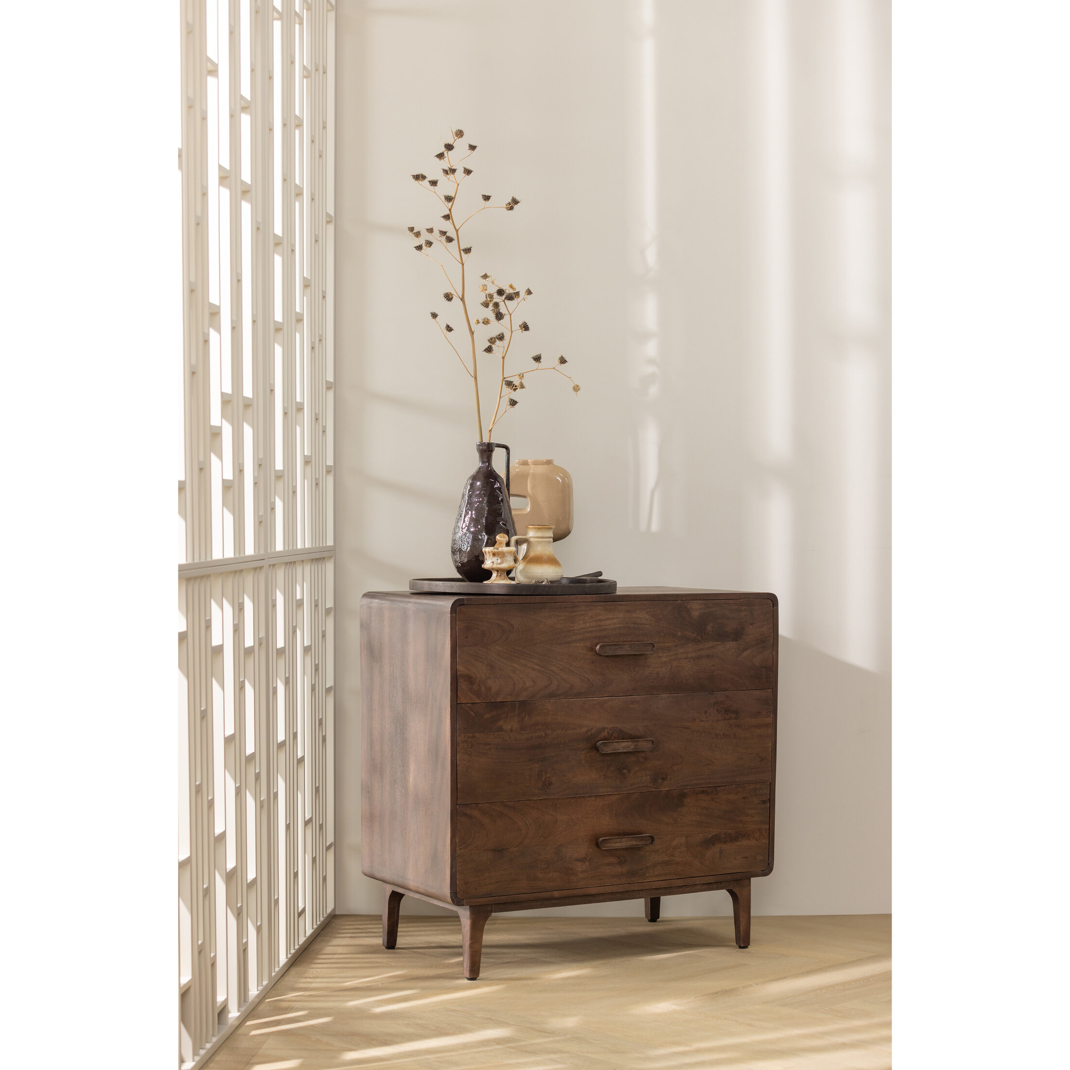 WOOOD Ladekast 'Liya' Mangohout, Met 3 lades