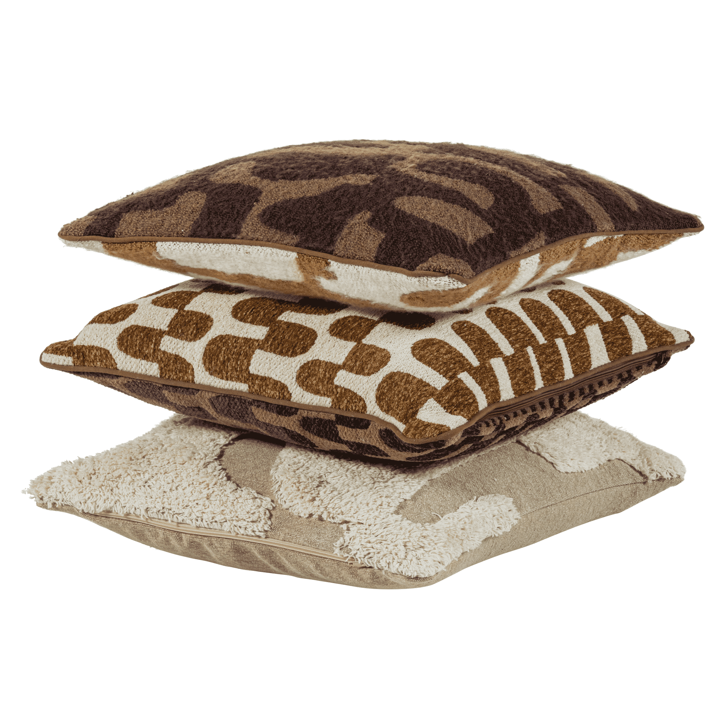WOOOD Kussen Fayden Set van 3 stuks - Bruin/Naturel