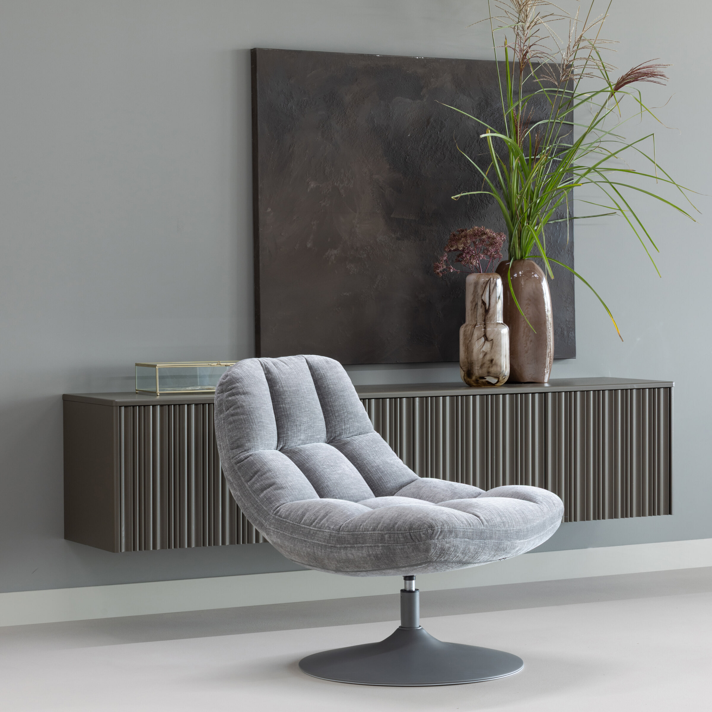 WOOOD Draaifauteuil 'Elvi' Chenille, kleur Lichtgrijs