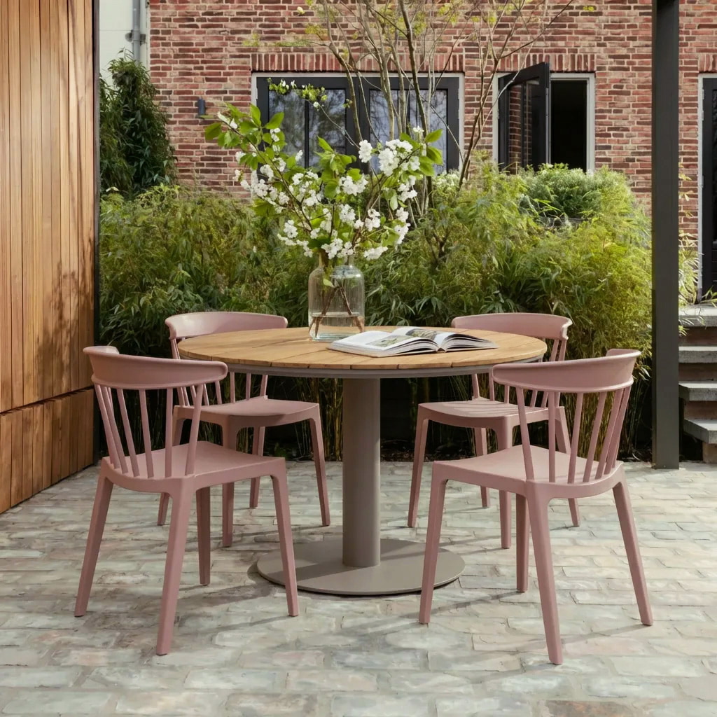 WOOOD Outdoor Ronde Tuintafel Vela Hout & Aluminium, Ø122cm - Naturel/Zand