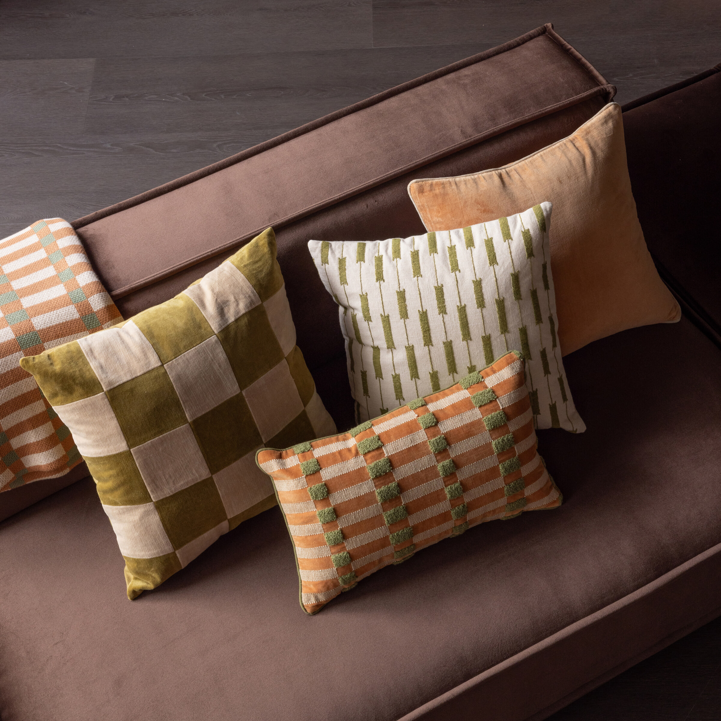 WOOOD Kussen 'Vola' Set van 4 stuks, kleur Groen/Oranje