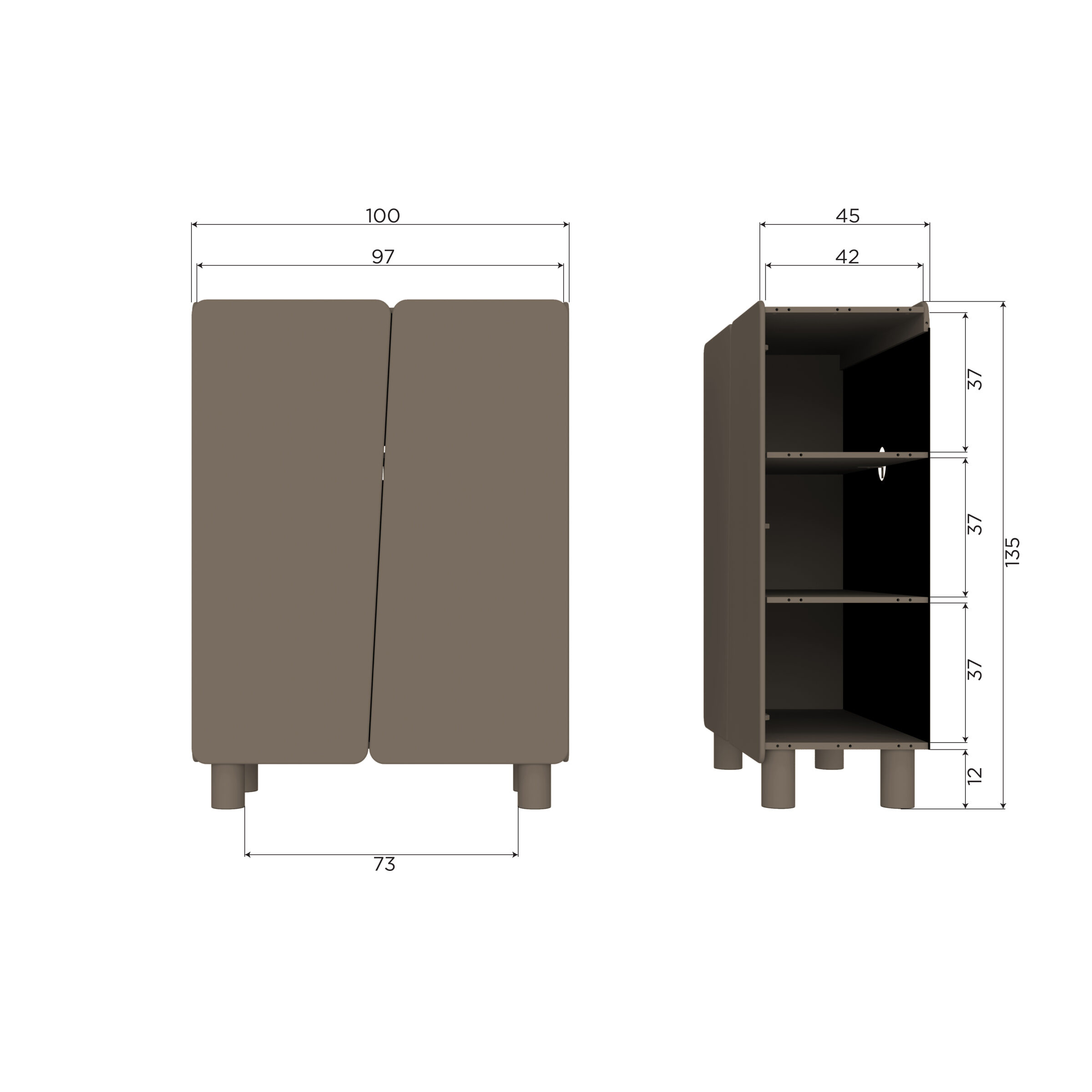 WOOOD Opbergkast 'Root' Grenenhout, 135 x 100cm, kleur Truffelbruin