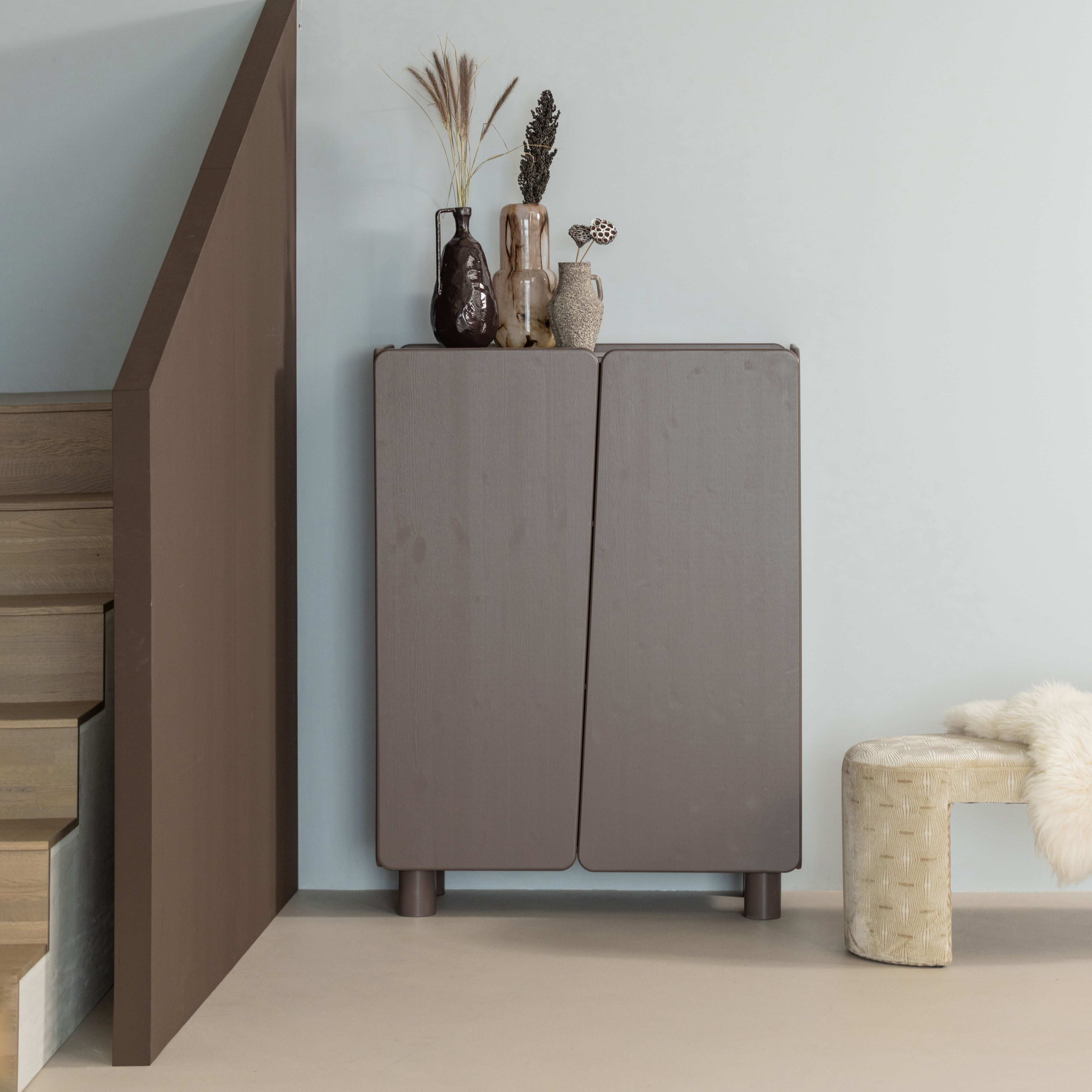 WOOOD Opbergkast 'Root' Grenenhout, 135 x 100cm, kleur Truffelbruin