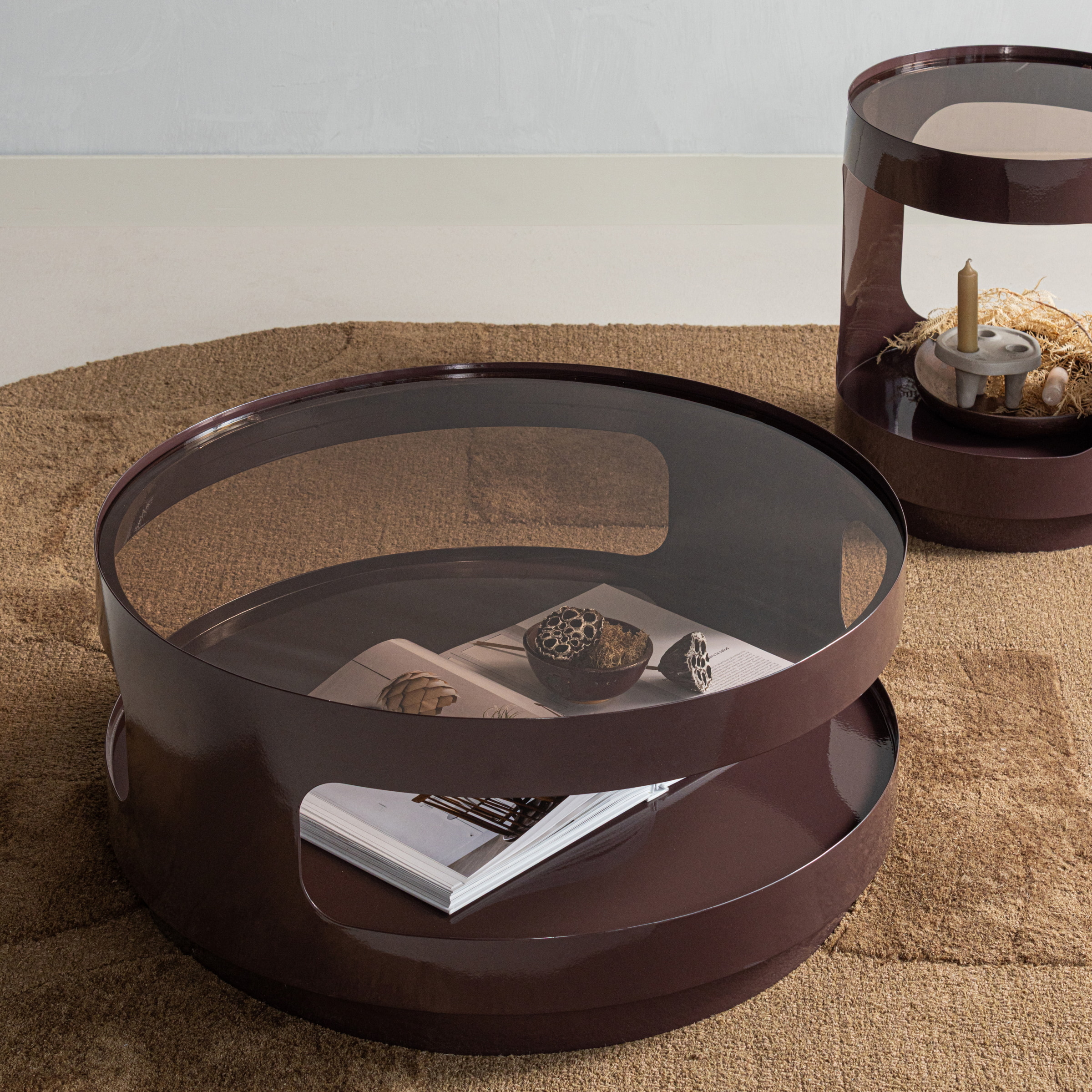 WOOOD Ronde Salontafel Sero 70cm met glasplaat - Bruin