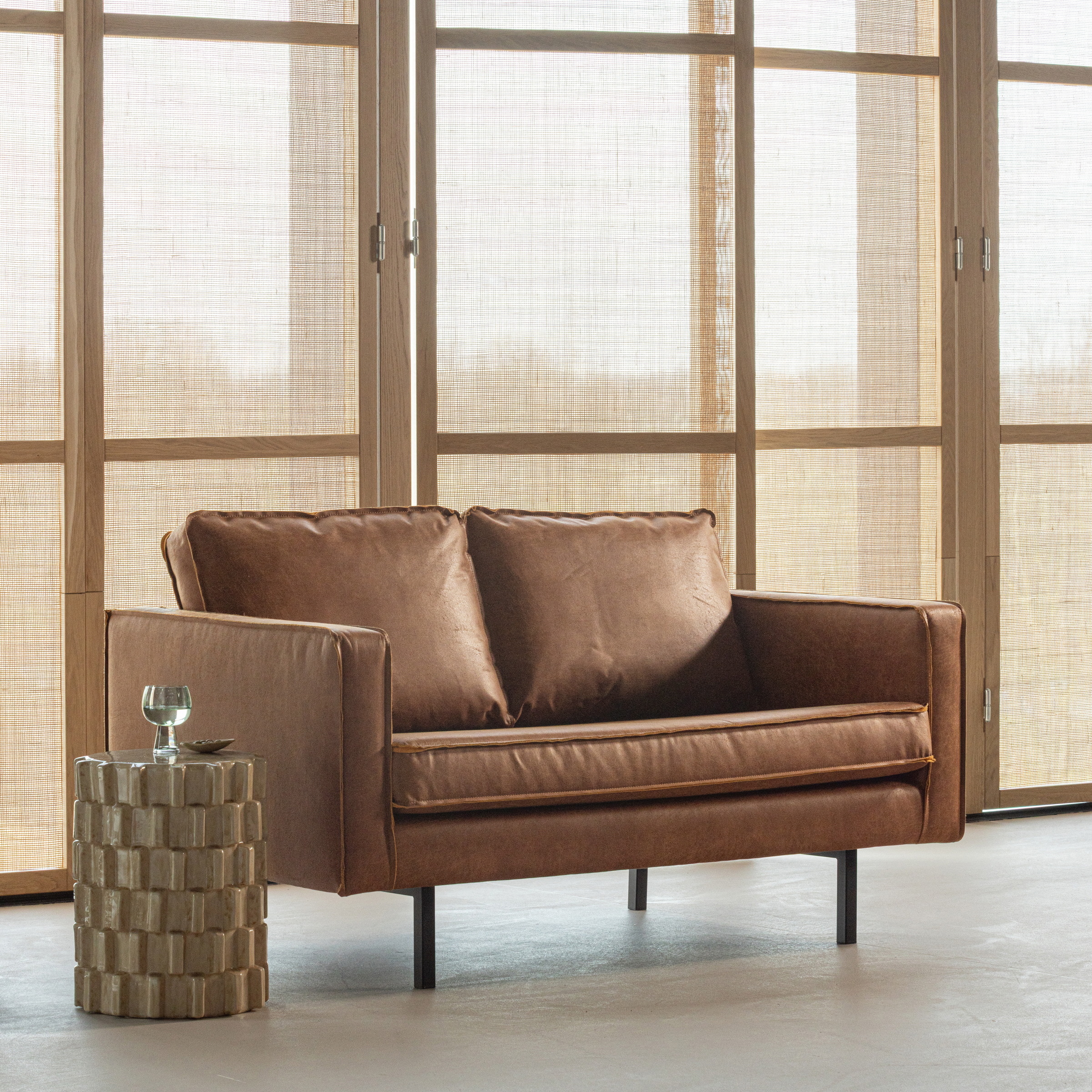 WOOOD 2-zits Bank Rodeo 150cm, Eco leder - Cognac
