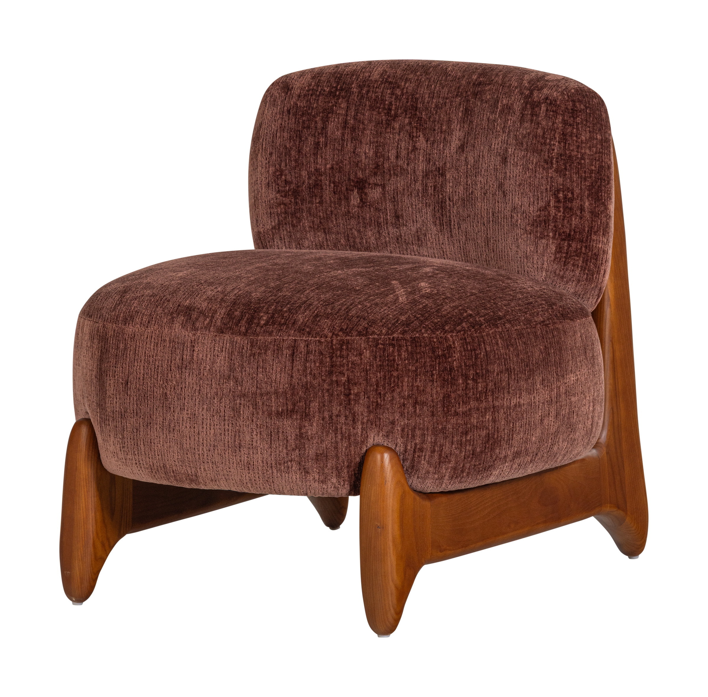 WOOOD Fauteuil Runi Velvet & Eiken - Paars/Bruin