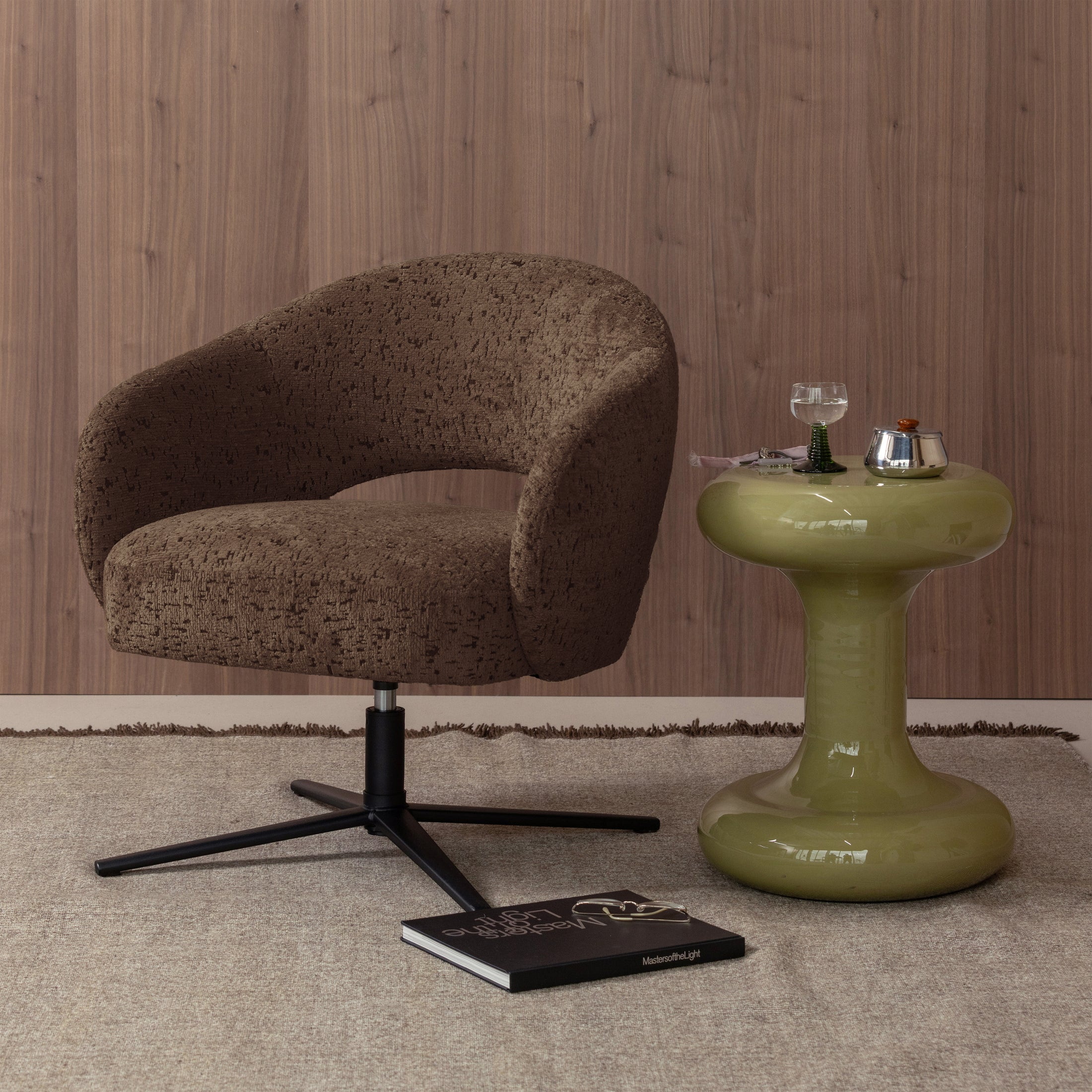 WOOOD Draaifauteuil Pico Structure Velvet - Bruin