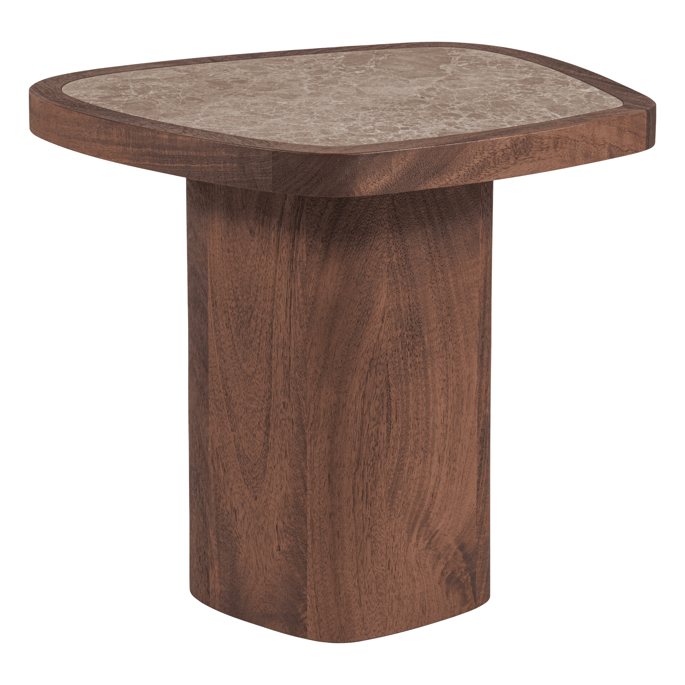 WOOOD Organische Bijzettafel Granu Marmer & Mangohout, 53 x 45cm - Bruin - Vierkant