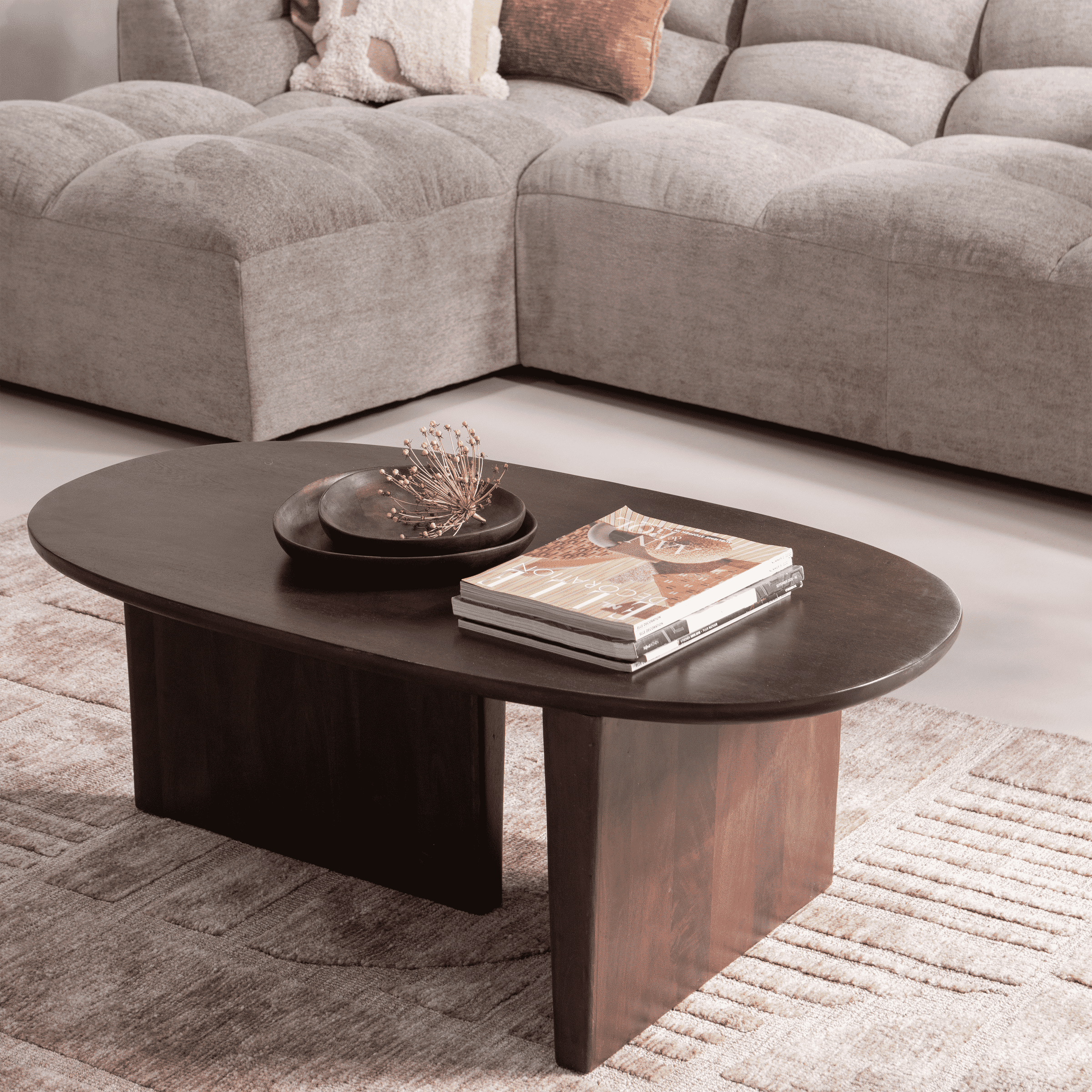 WOOOD Ovale Salontafel Seam Mangohout, 110 x 60cm - Walnoot