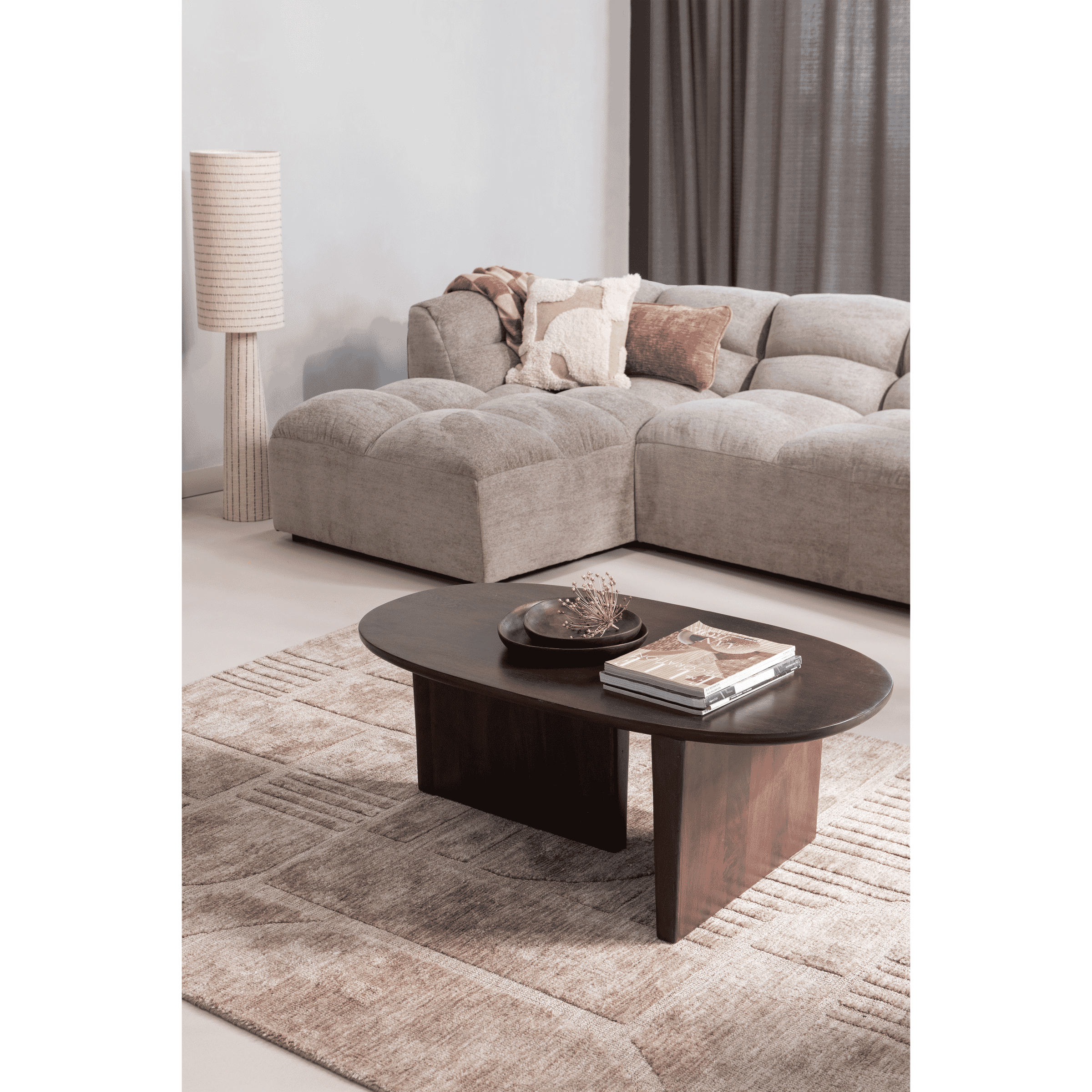 WOOOD Ovale Salontafel 'Seam' Mangohout, 110 x 60cm, kleur Walnoot