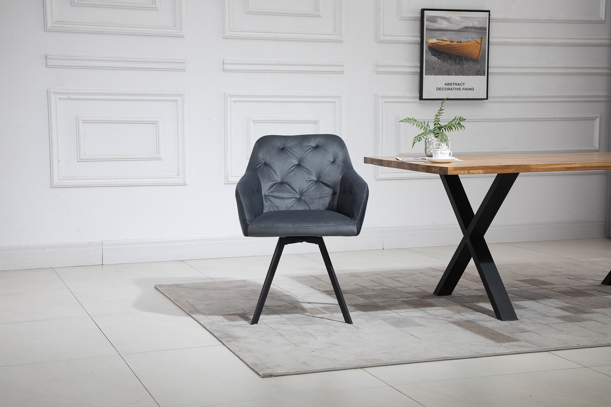 Artistiq Eetkamerstoel 'Romeo' Velvet, Draaibaar, kleur Grijs