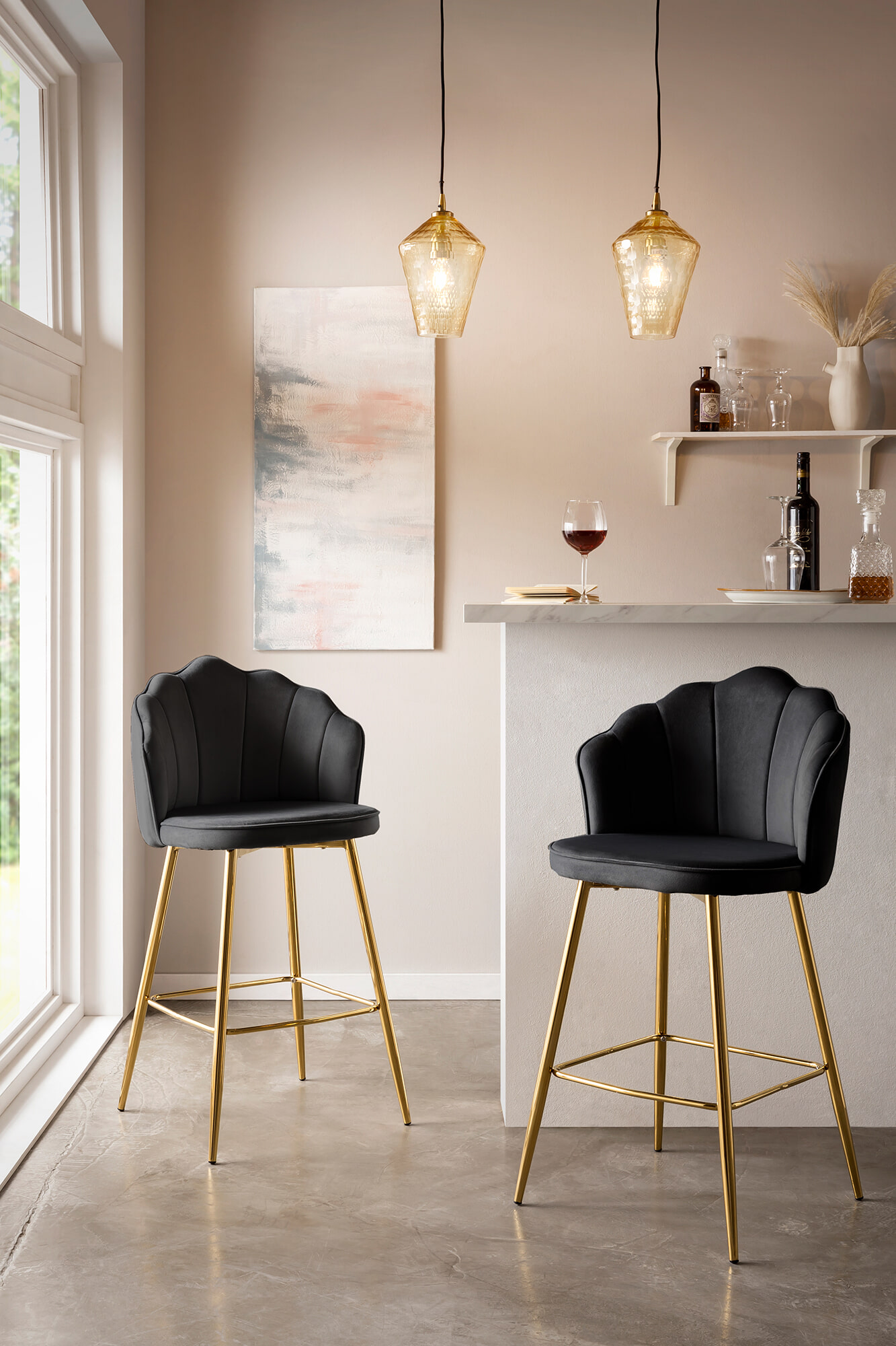 Artistiq Barkruk 'Alexander' Velvet, kleur zwart (zithoogte 68cm)