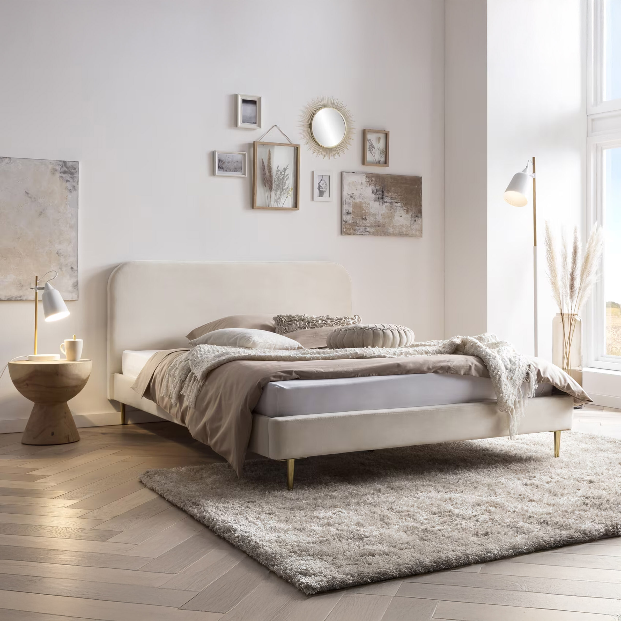 Artistiq Bed 'Federico' Velvet, 140 x 200cm, kleur beige