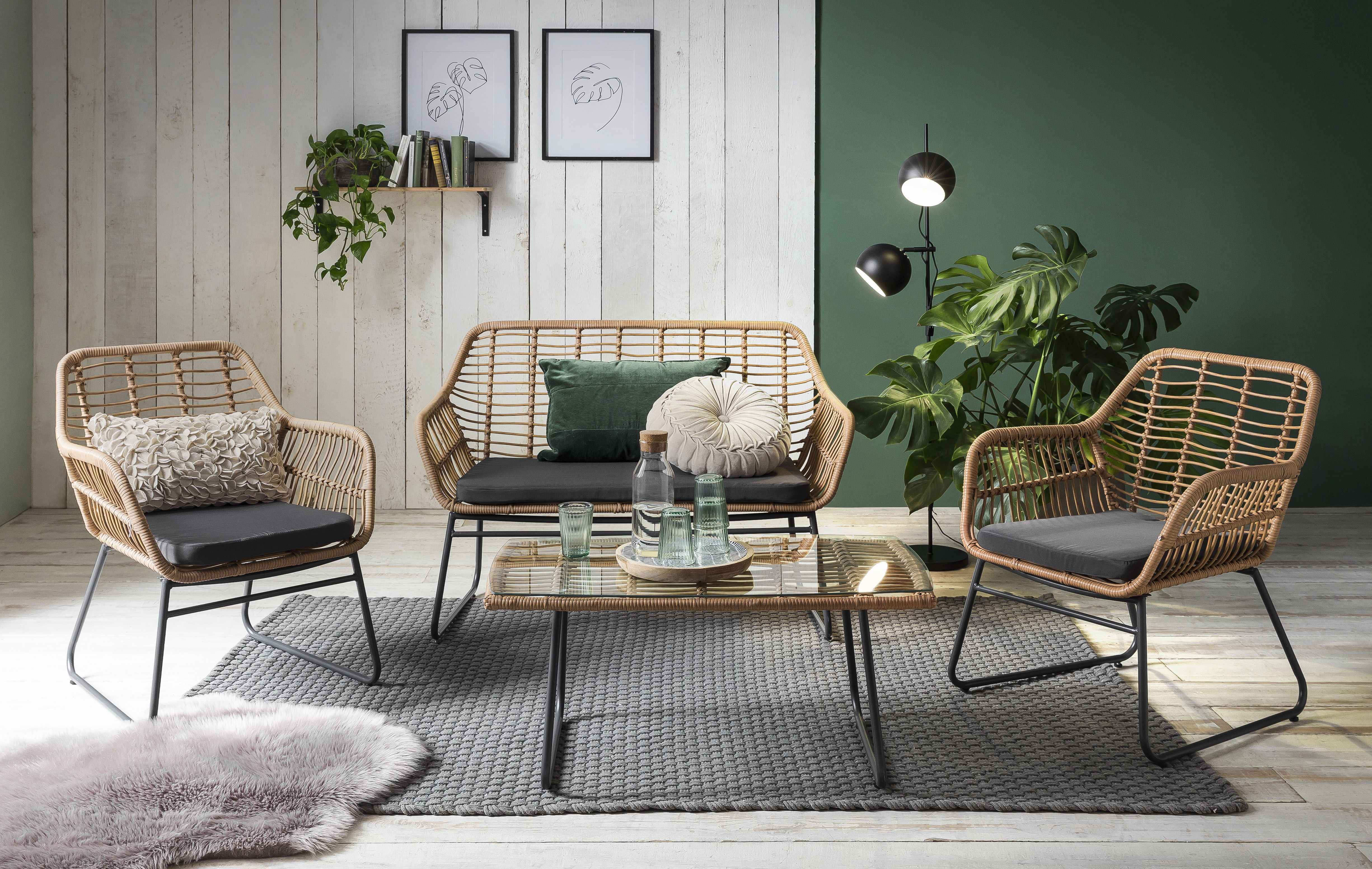 Artistiq Loungeset 'Marcelo' Tafel + 2 stoelen + bank, Polyrotan