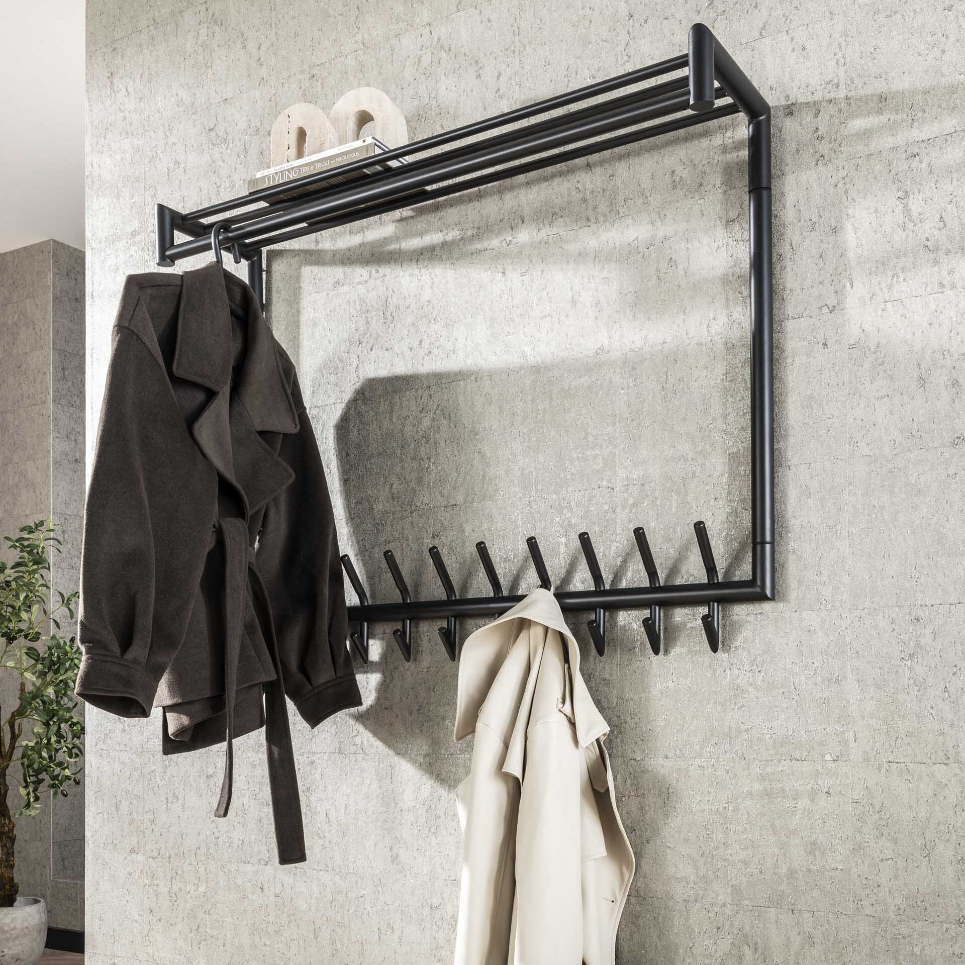 LifestyleFurn Kapstok Carmelo Met 20 haken en plank - Donkergrijs Mat