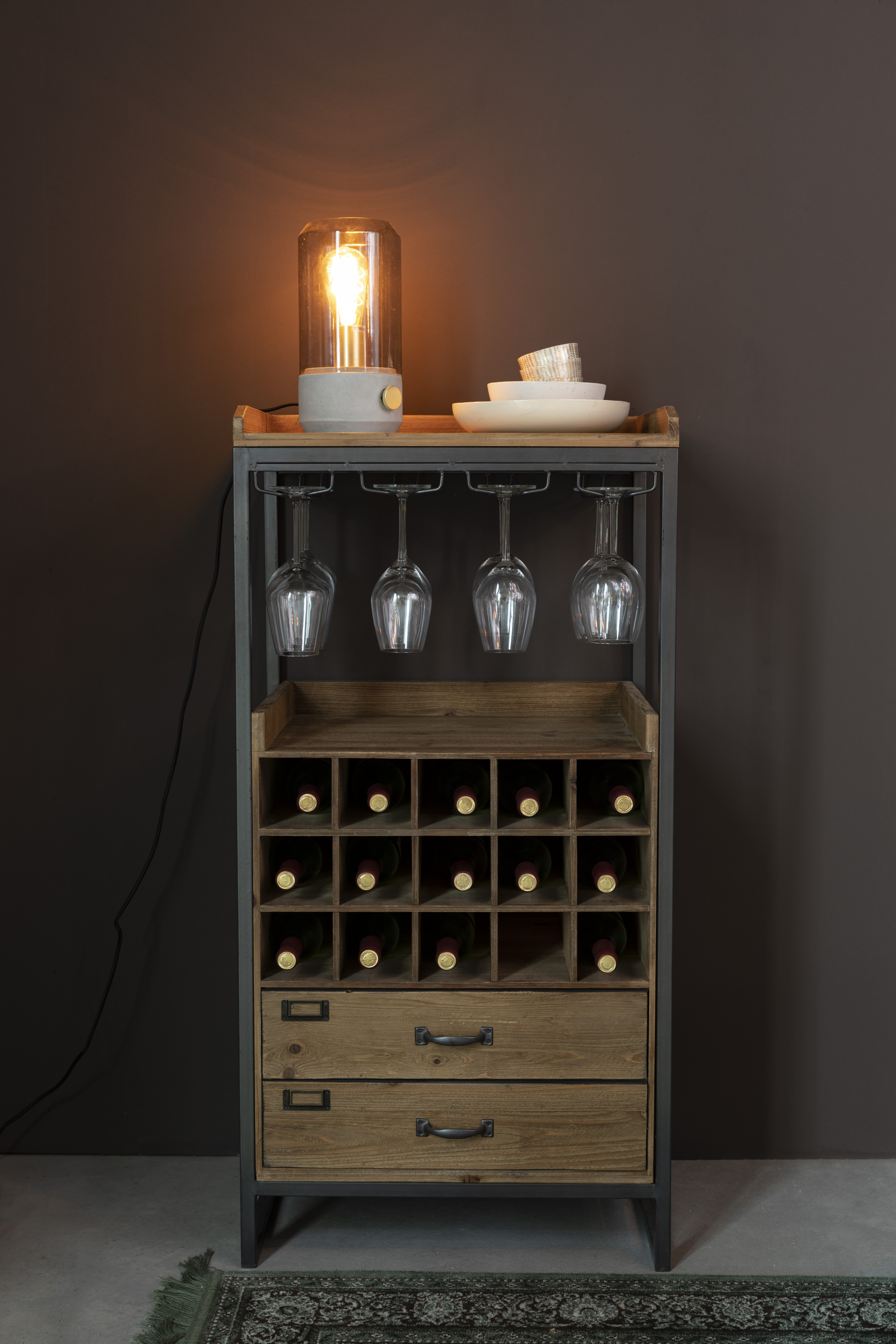 ZILT Industrieel Wijnkastje 'Joba' Dennenhout, 112 x 56cm