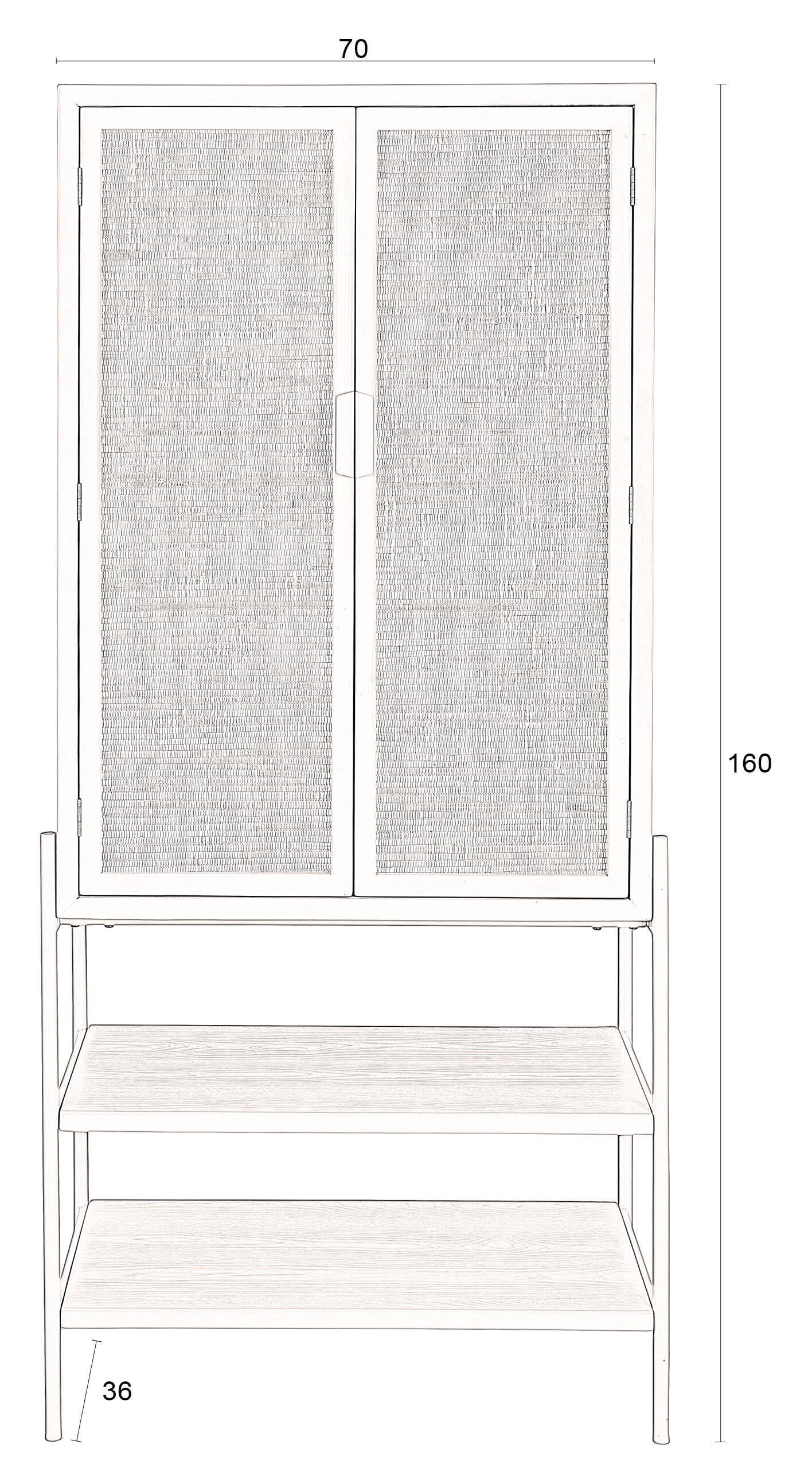Dutchbone Opbergkast 'Yasu' Rattan, 160 x 70cm, kleur Zwart