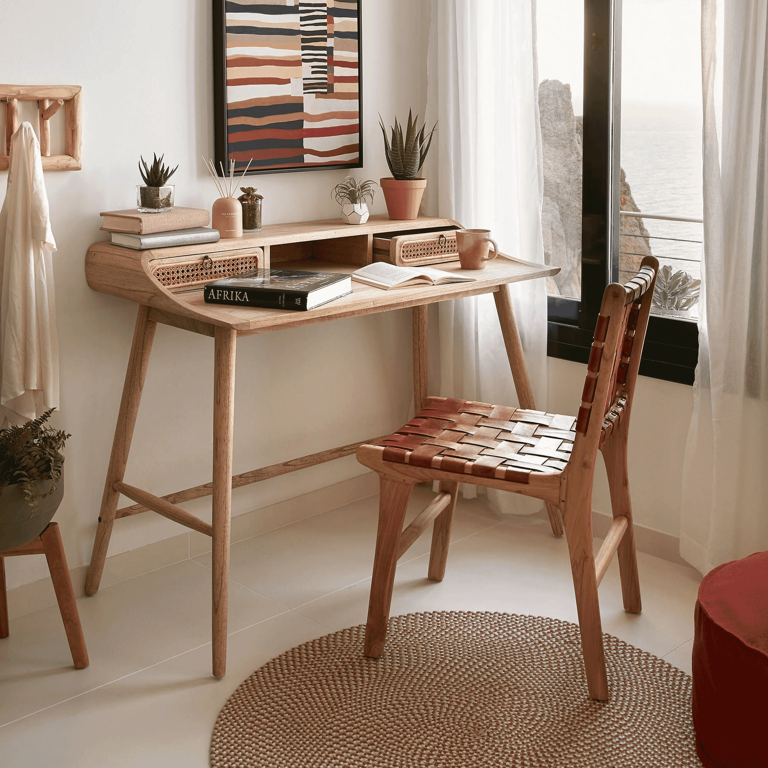 Kave Home Bureau 'Nalu' Webbing 110 x 60cm, kleur Naturel Kave Home Bureau 'Nalu' Webbing 110 x 60cm, kleur Naturel