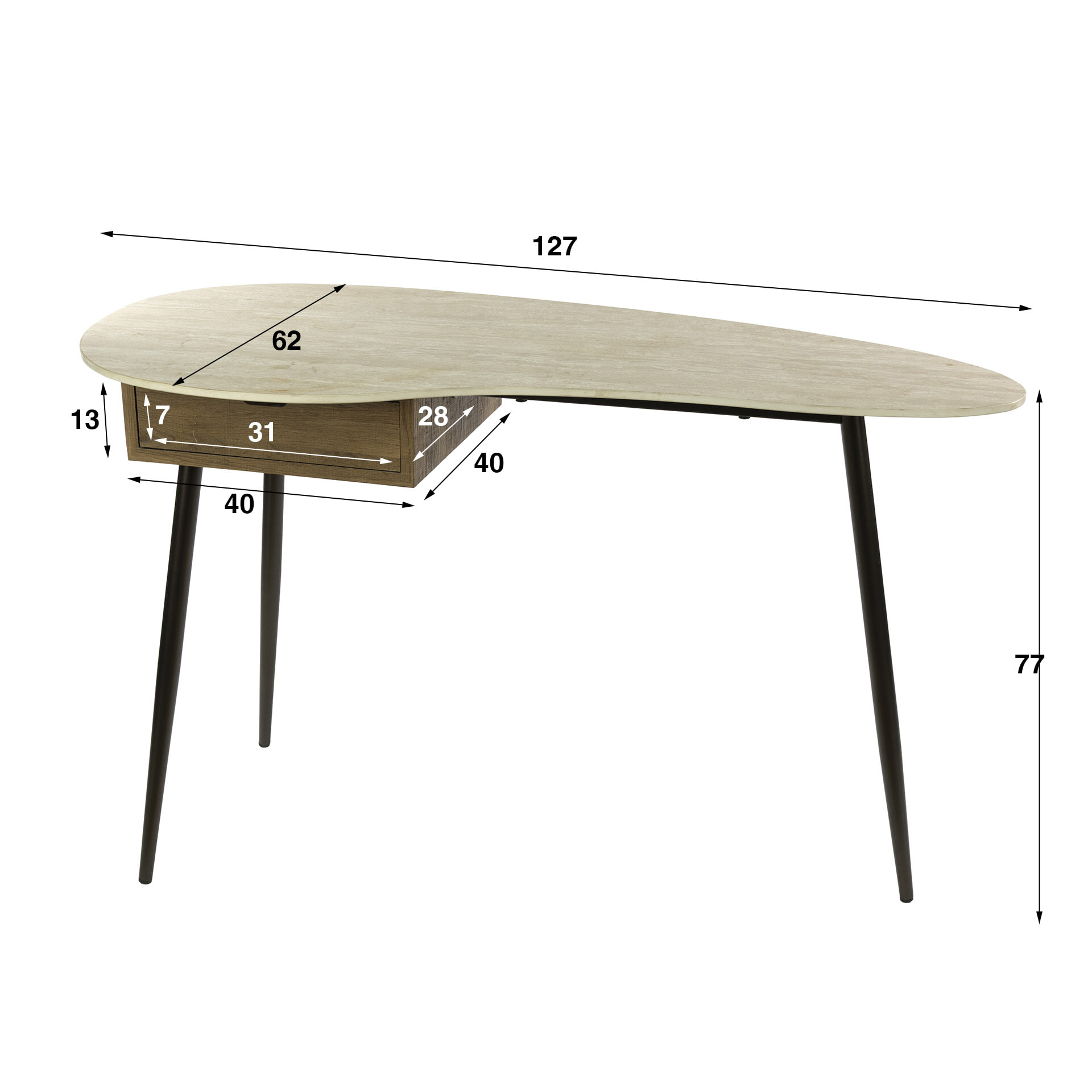 LifestyleFurn Bureau/Kaptafel 'Jaems' Travertin- en eikenlook, 127 x 62cm