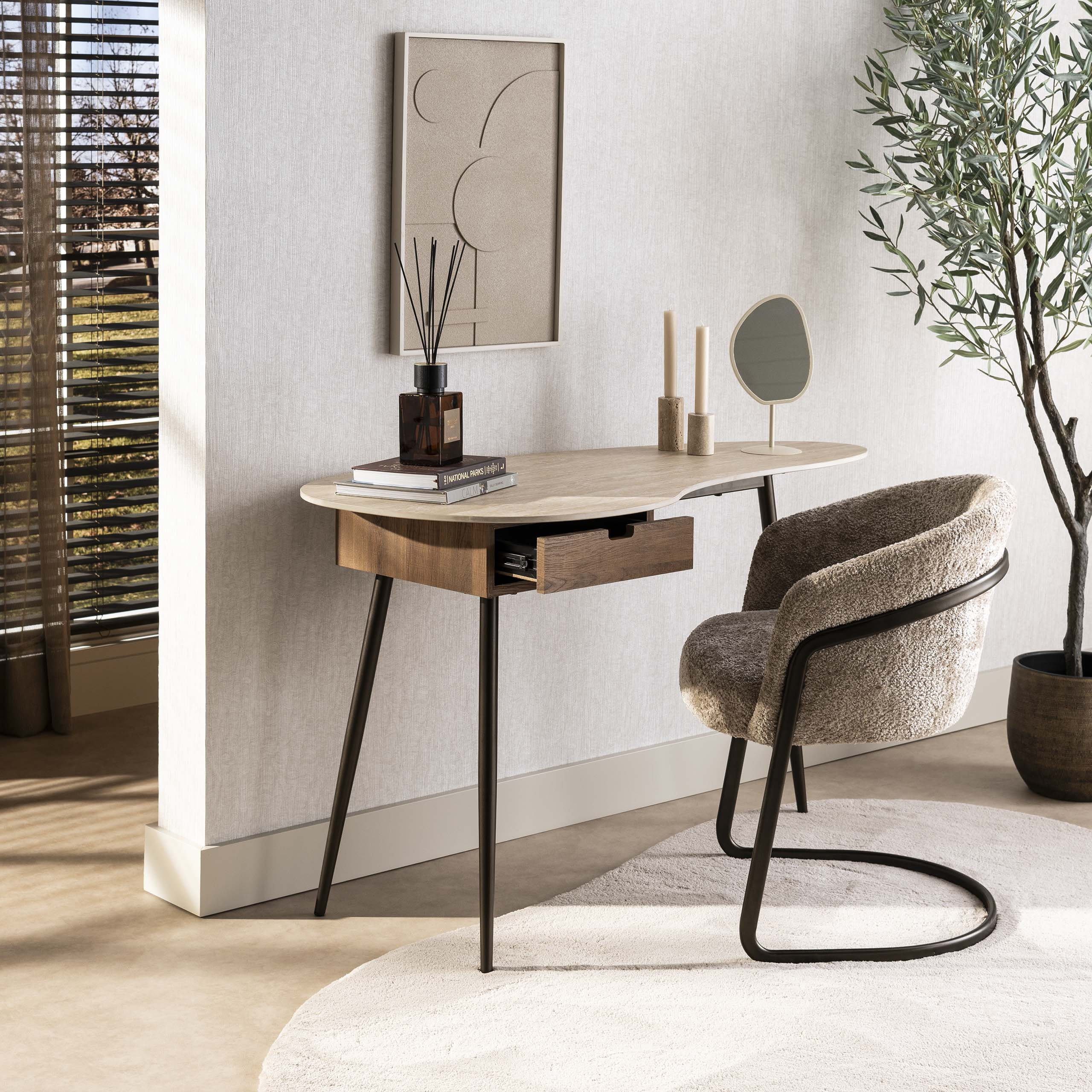 LifestyleFurn Bureau/Kaptafel 'Jaems' Travertin- en eikenlook, 127 x 62cm