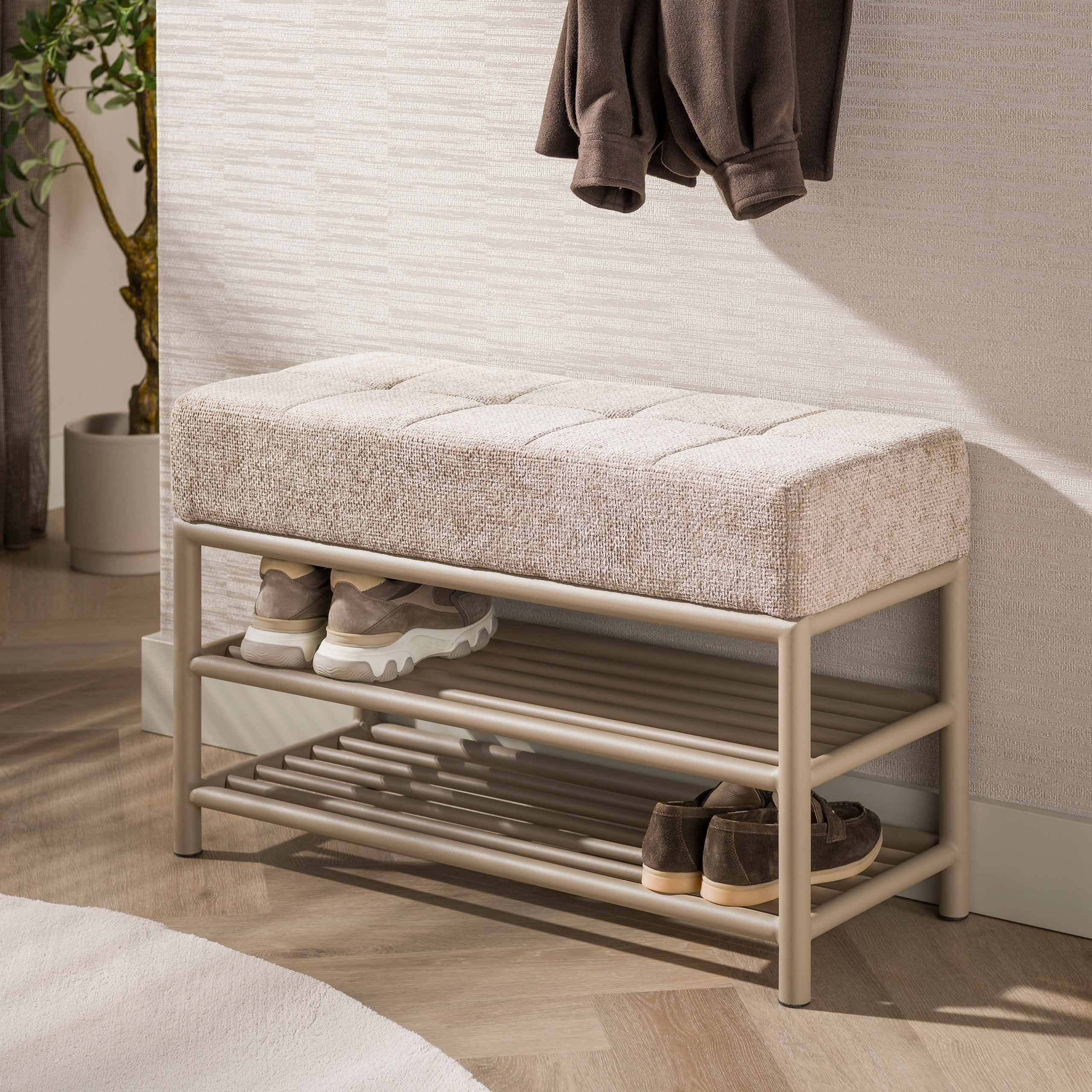 LifestyleFurn Halbankje Markita Met schoenenrek, 85cm - Beige