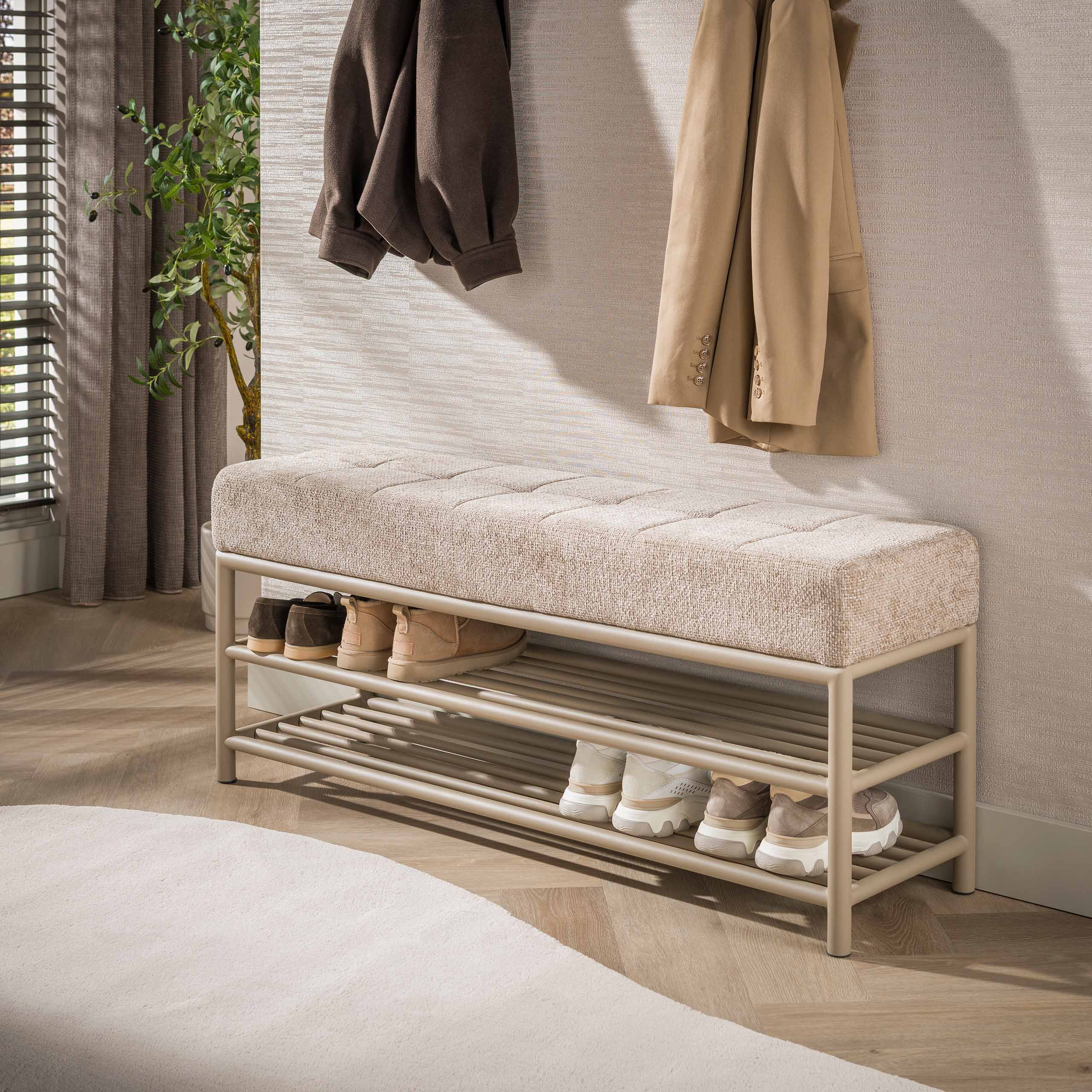 LifestyleFurn Halbankje Markita Met schoenenrek, 125cm - Beige