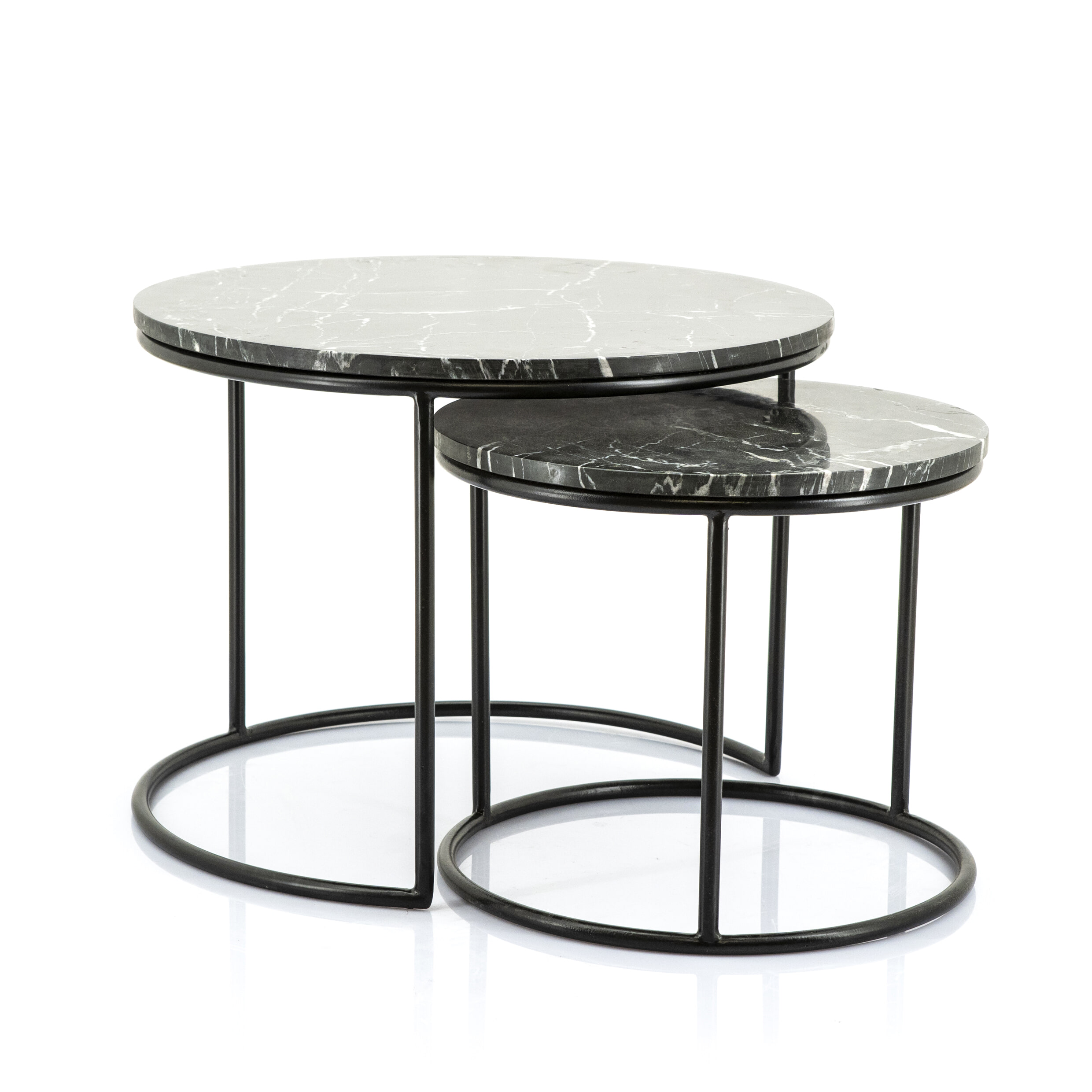 By-Boo Ronde Salontafel 'Romeo'  Zwart Marmer, Set van 2 stuks