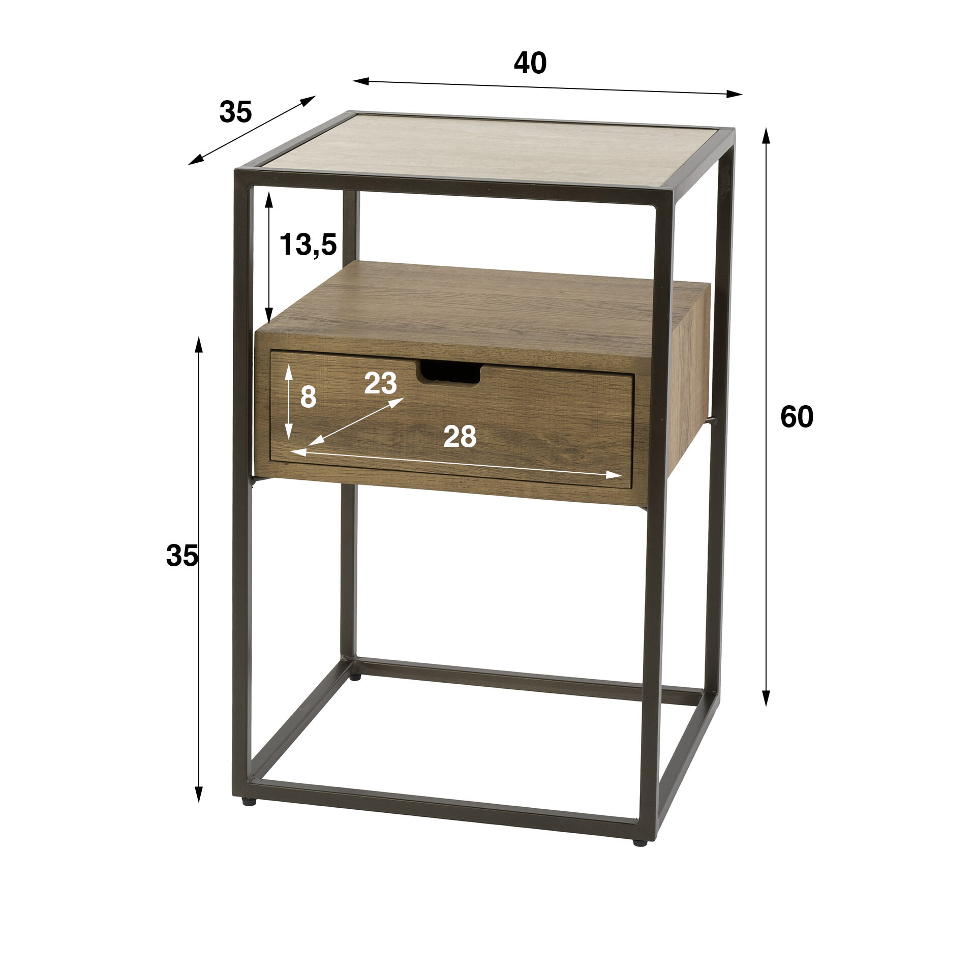 LifestyleFurn Nachtkastje 'Thom' Travertin- en eikenlook, Met 1 lade