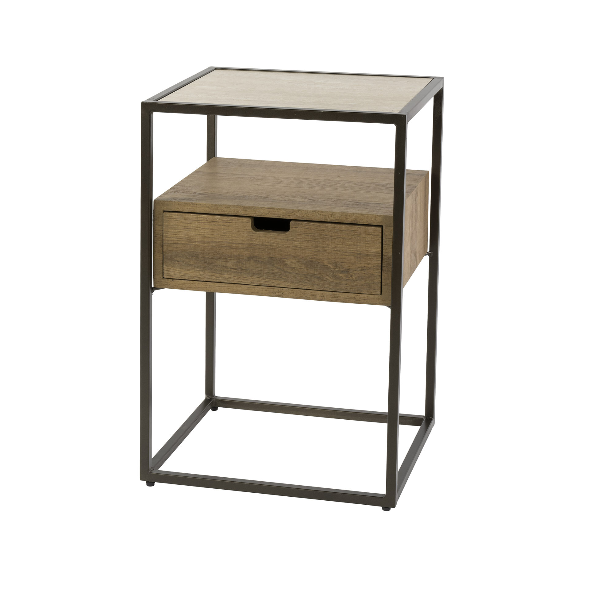 LifestyleFurn Nachtkastje 'Thom' Travertin- en eikenlook, Met 1 lade