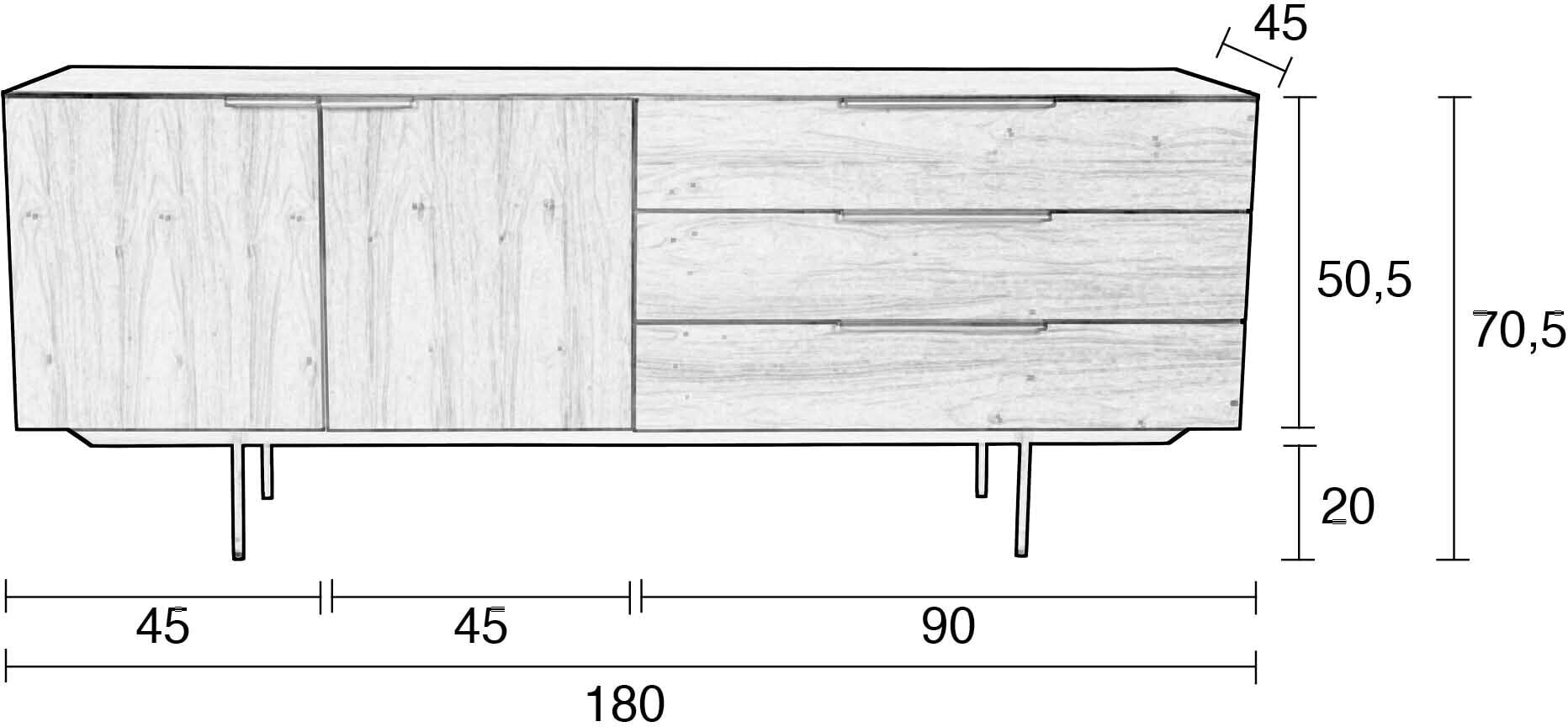 Zuiver TV-meubel 'Travis' Eikenhout, 180cm, kleur Bruin