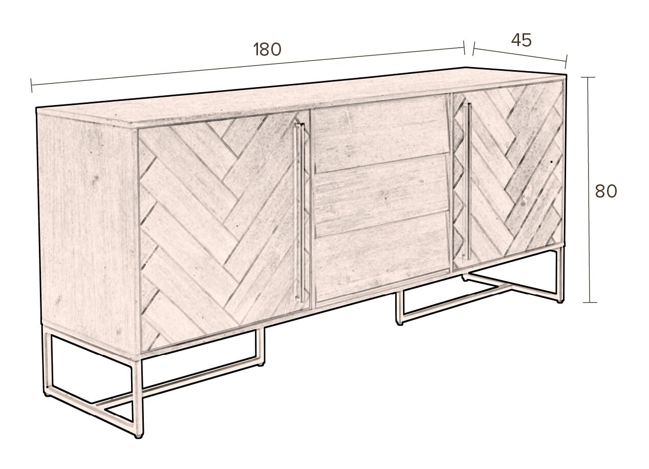 Dutchbone Dressoir 'Class' Antique Brass, 80 x 180cm, kleur Bruin