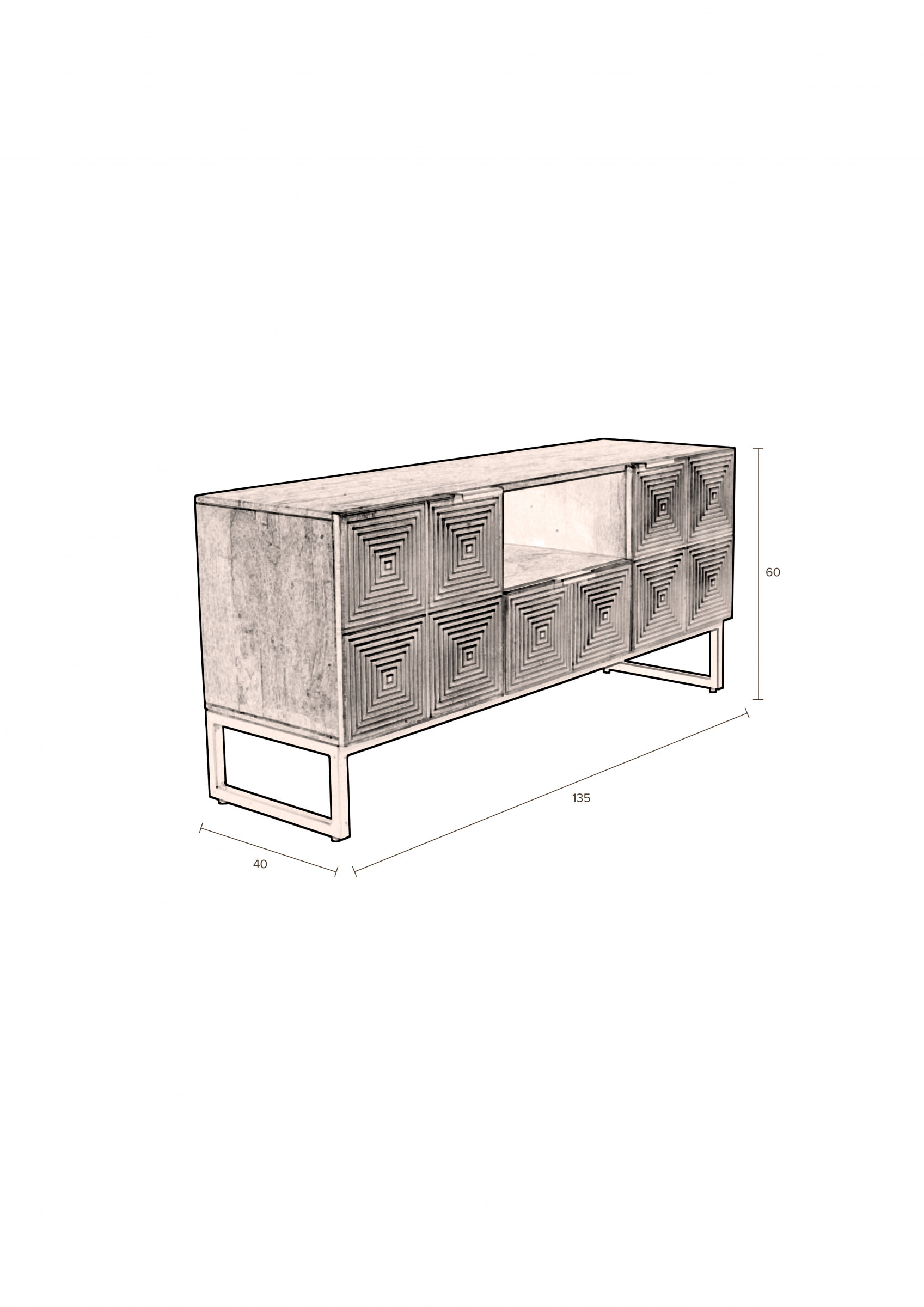 Dutchbone TV-meubel 'Volan' mangohout 135cm, kleur goud