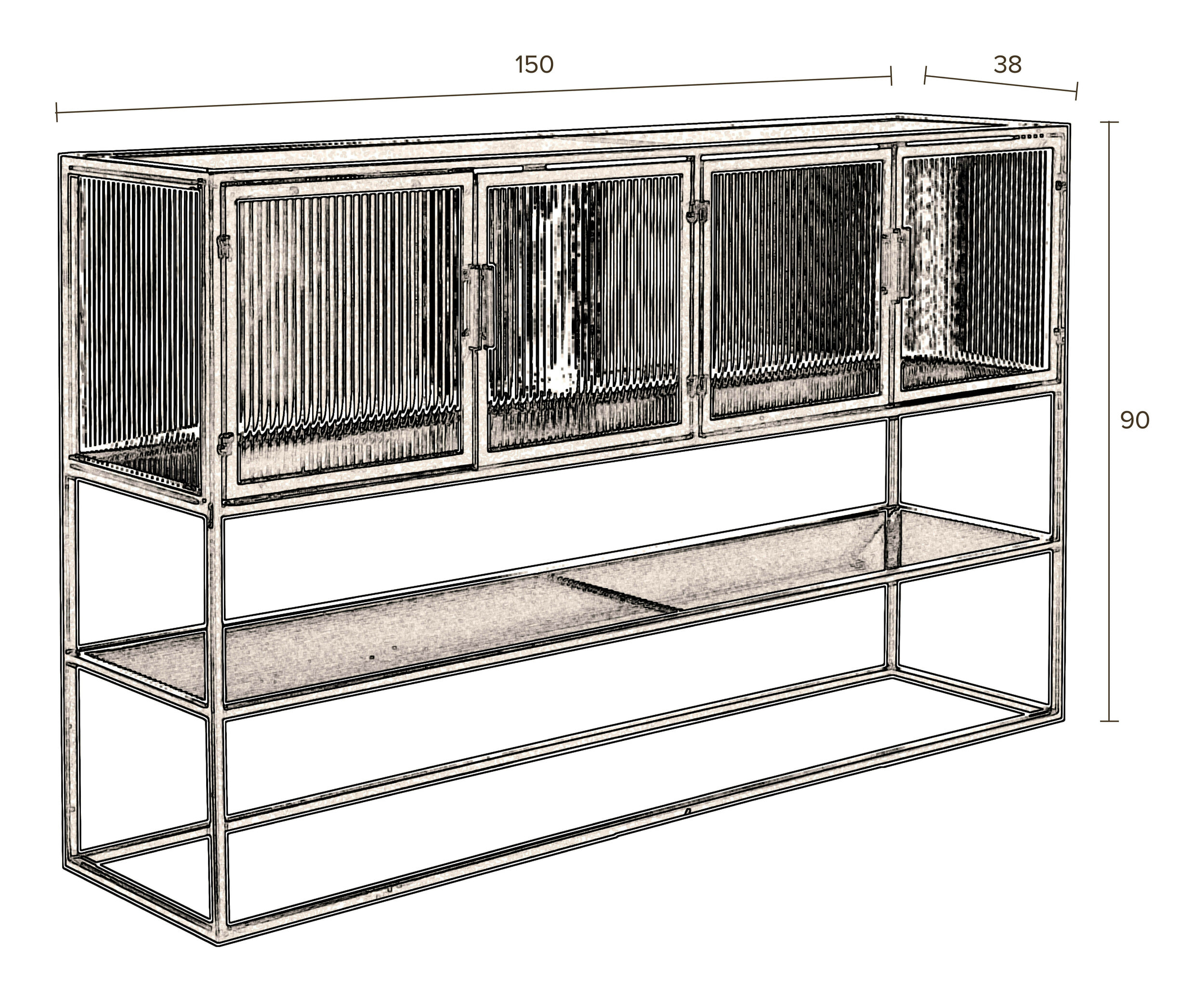 Dutchbone Dressoir 'Boli' Glas en metaal, 150cm