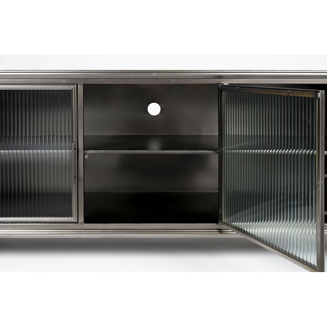 ZILT TV-meubel Ismaila Op wielen, Gun metal en glas, 135cm - • Sohome