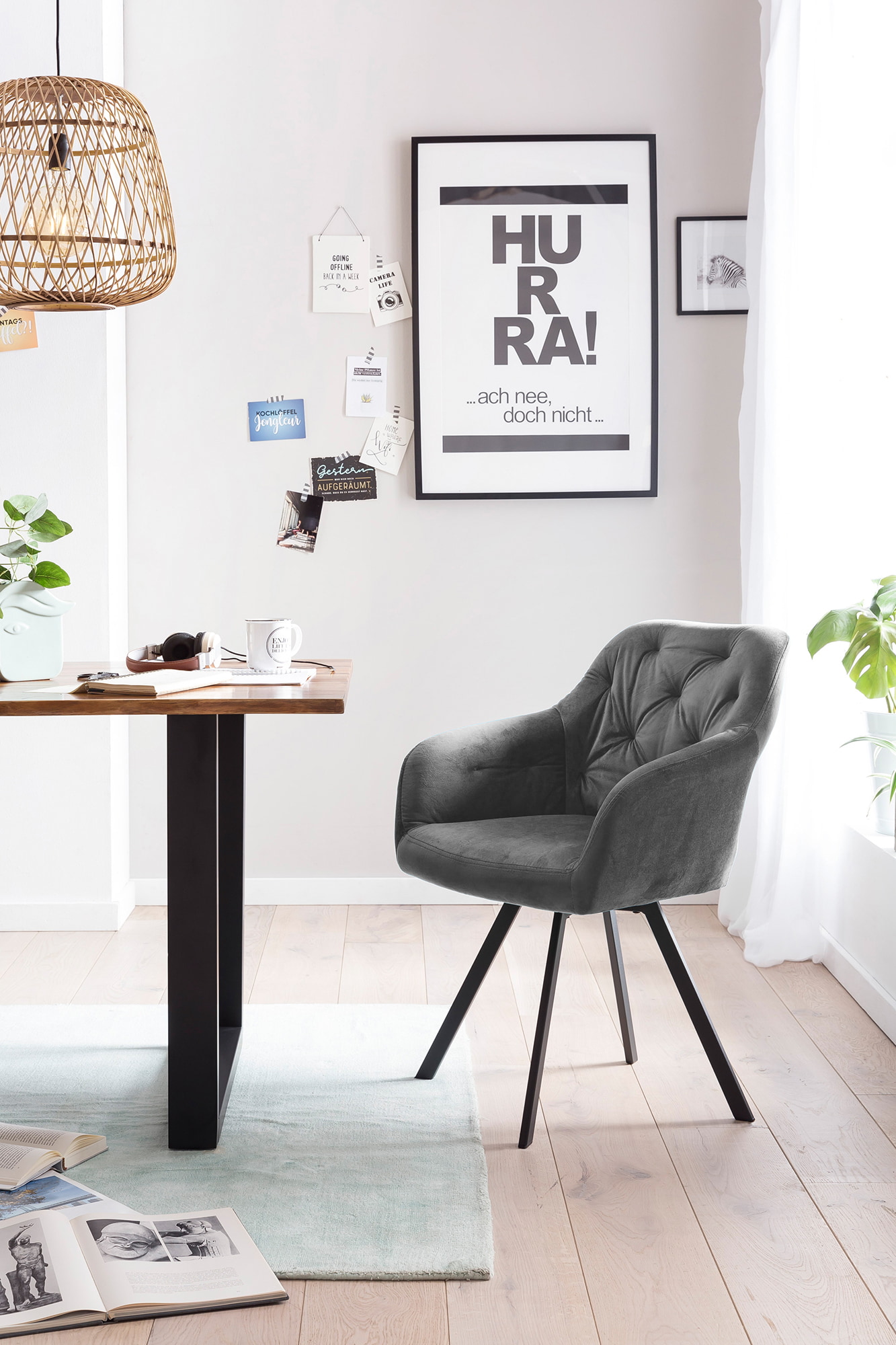 Artistiq Eetkamerstoel 'Romeo' Velvet, Draaibaar, kleur Grijs