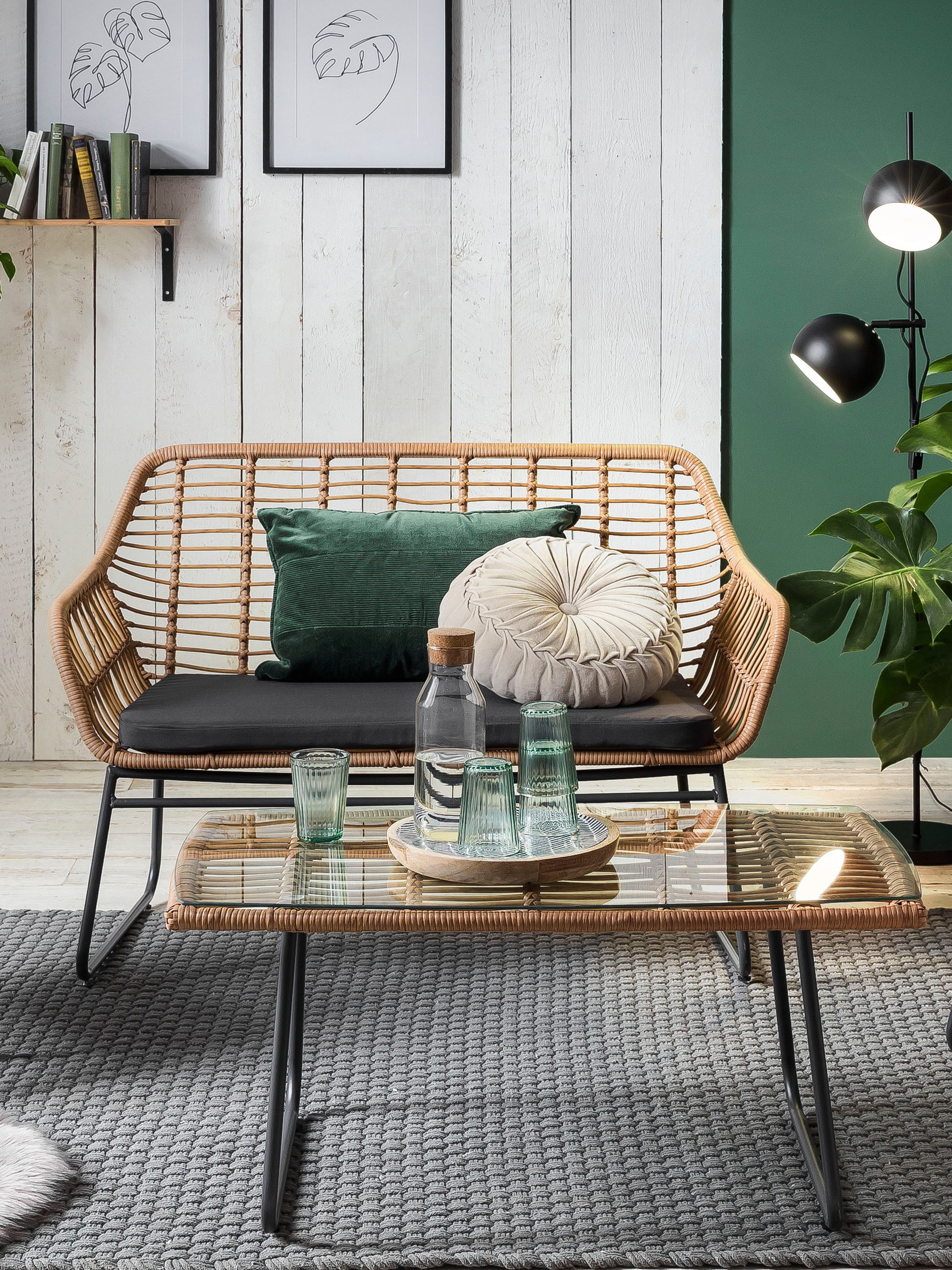 Artistiq Loungeset 'Marcelo' Tafel + 2 stoelen + bank, Polyrotan
