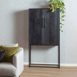 LivingFurn Opbergkast 'Kala' Mangohout en staal, 160 x 80cm, kleur zwart