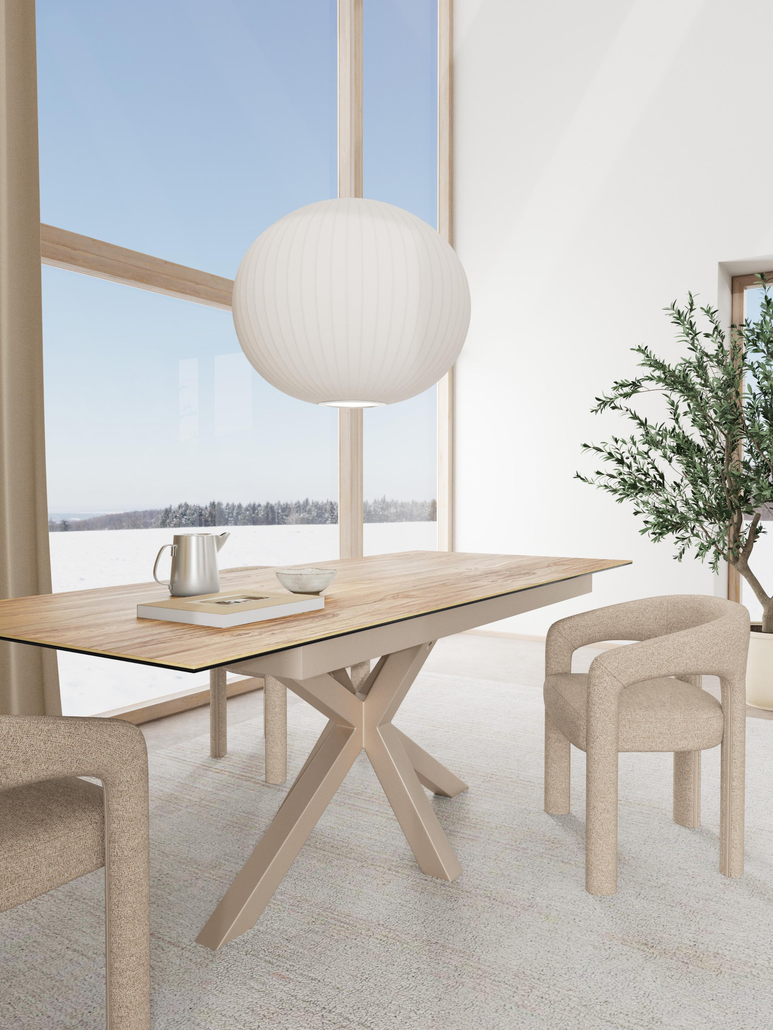 Bendt Uitschuifbare Eettafel 'Line' Keramiek met eikenlook, 168/210 x 90cm