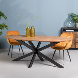 LivingFurn Ovale Eettafel 'Oslo' Acaciahout en staal, kleur Naturel