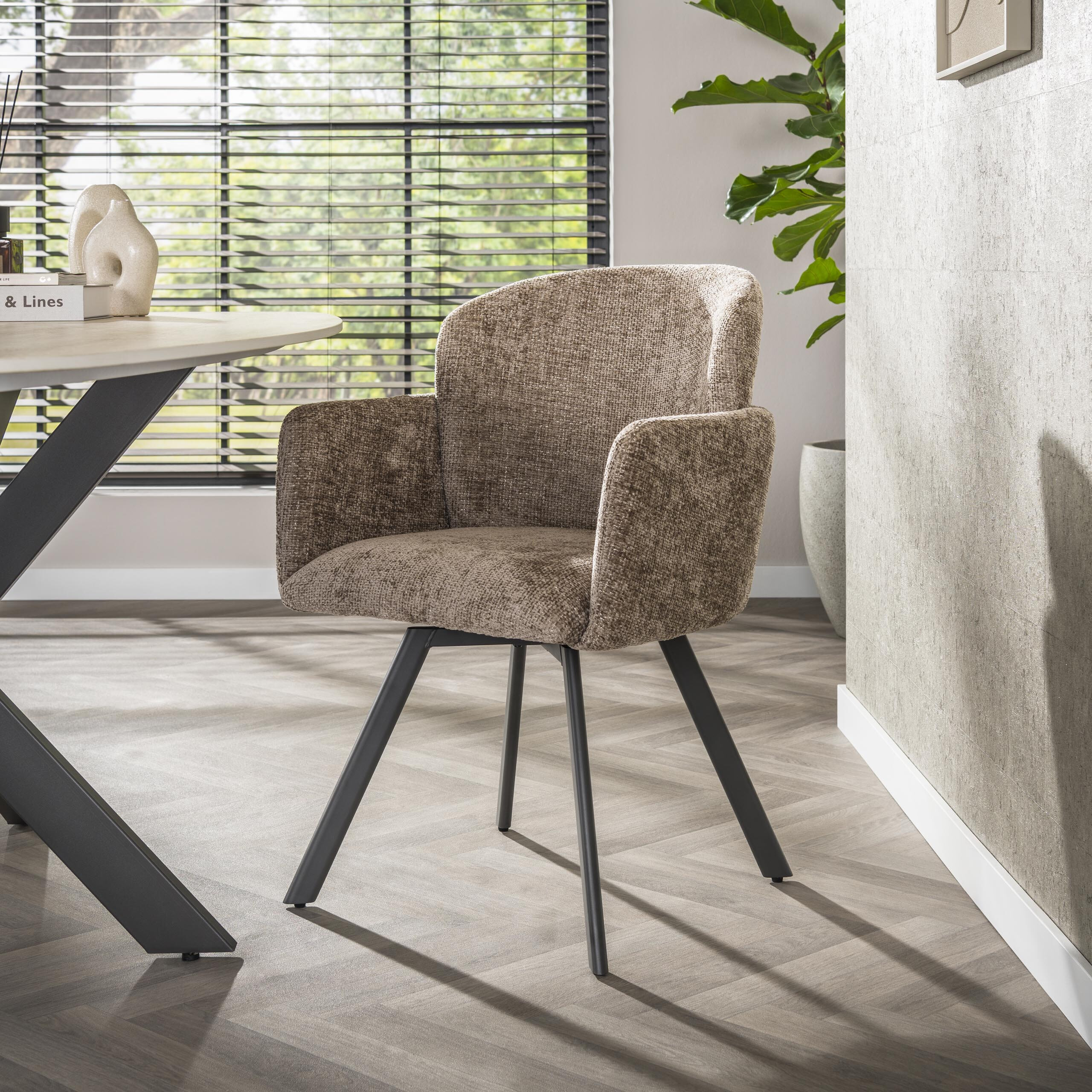 LifestyleFurn Draaibare Eetkamerstoel Katurah Chenille - Champagne