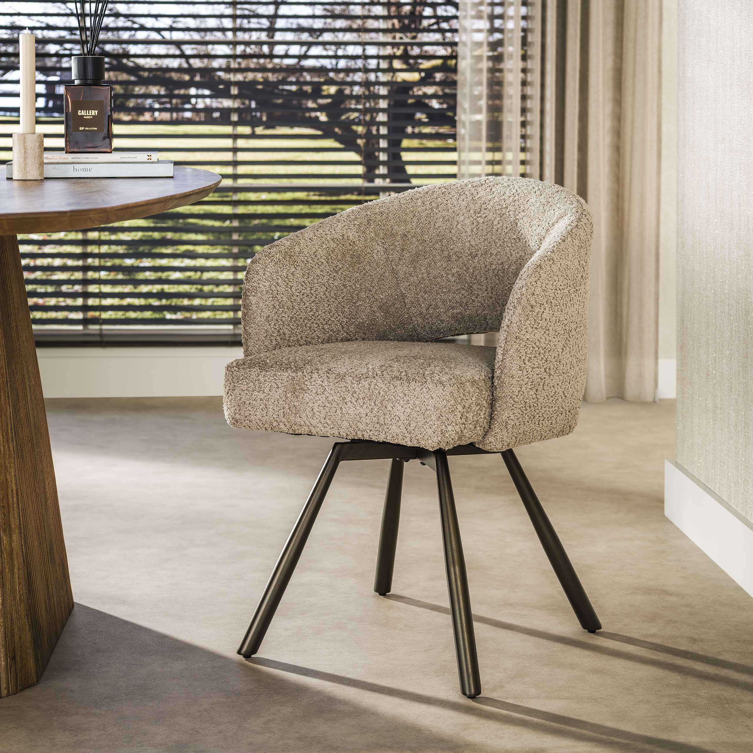 LifestyleFurn Draaibare Eetkamerstoel Shakemia Bouclé - Zand/Bruin