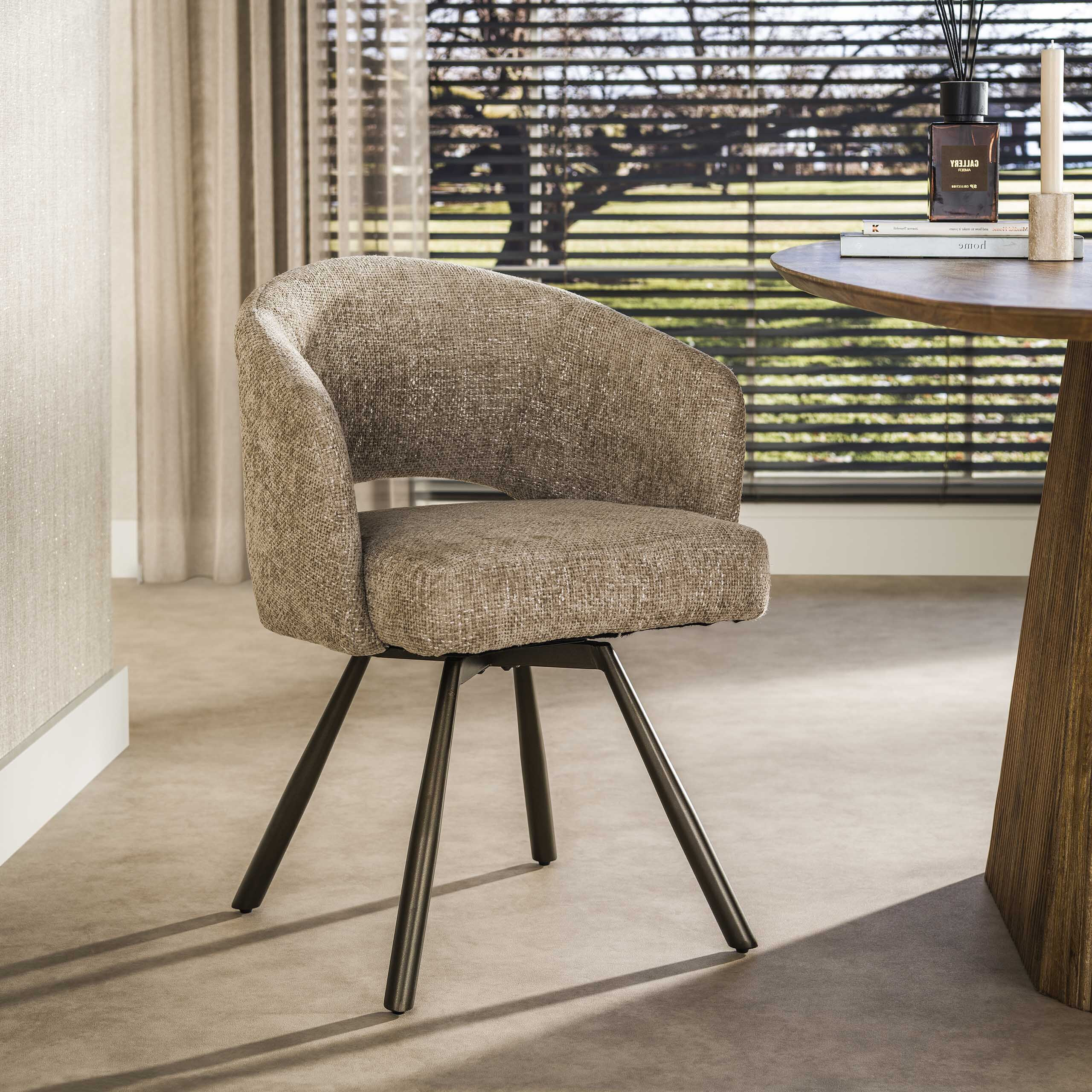 LifestyleFurn Draaibare Eetkamerstoel Shakemia Cargo stof - Zand/Bruin