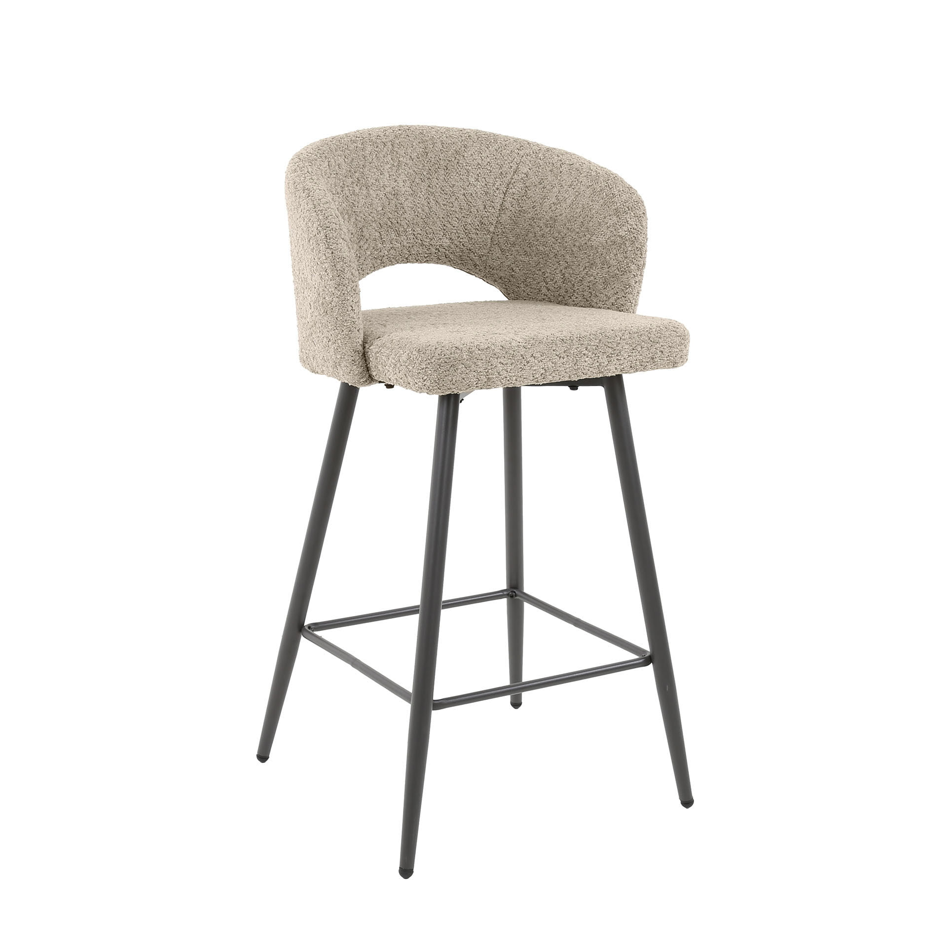 LifestyleFurn Barstoel 'Arnie' Bouclé, kleur Zand (zithoogte 69cm)