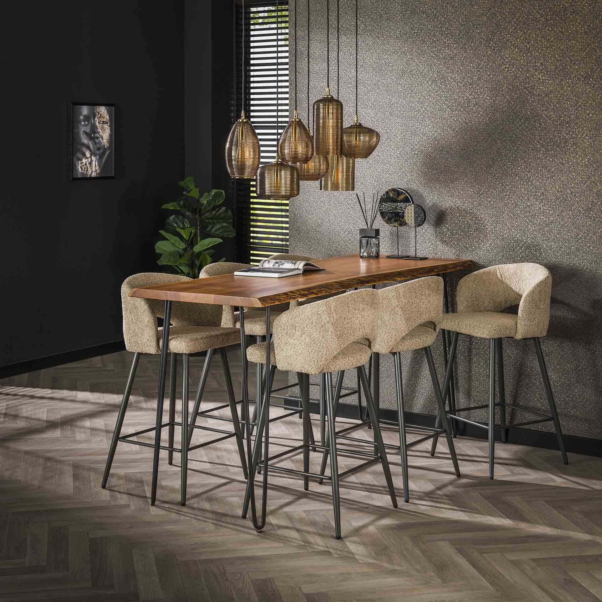 LifestyleFurn Barstoel 'Arnie' Bouclé, kleur Zand (zithoogte 69cm)