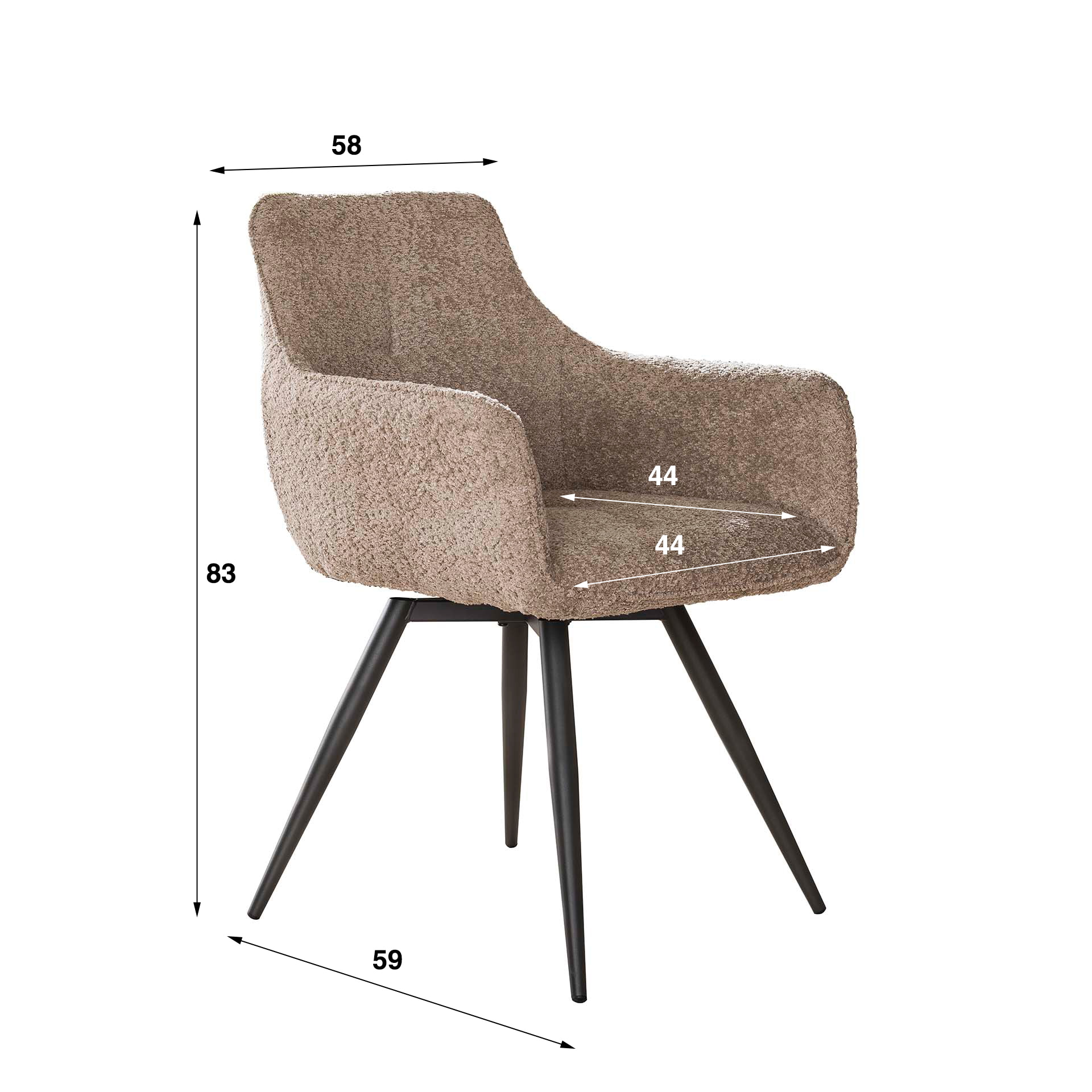 LifestyleFurn Draaibare Eetkamerstoel 'Evelia' Bouclé, kleur Zand