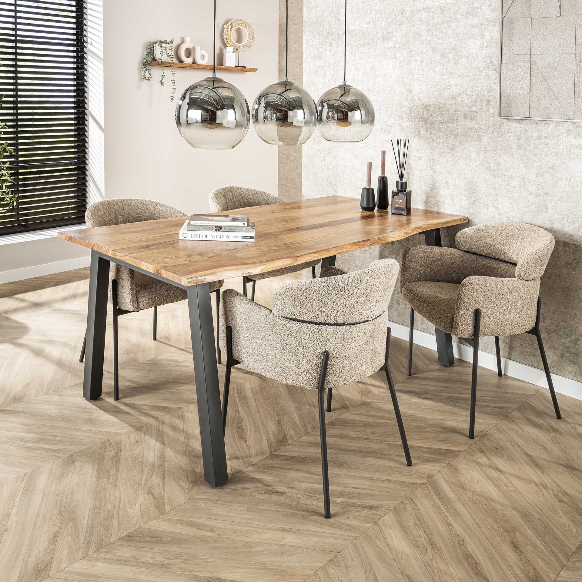LifestyleFurn Eetkamerstoel 'Shallen' Bouclé, kleur Zand