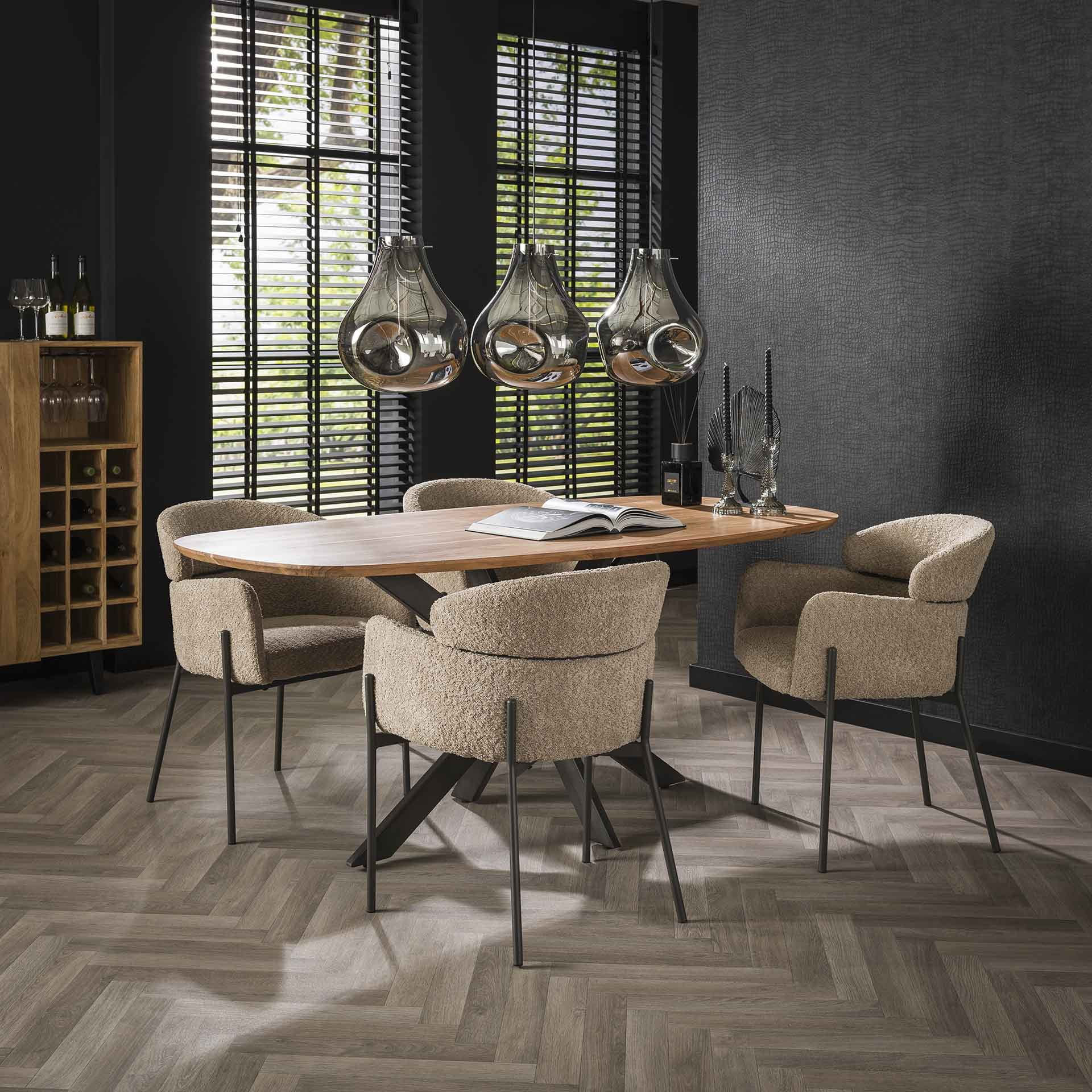 LifestyleFurn Eetkamerstoel 'Shallen' Bouclé, kleur Zand