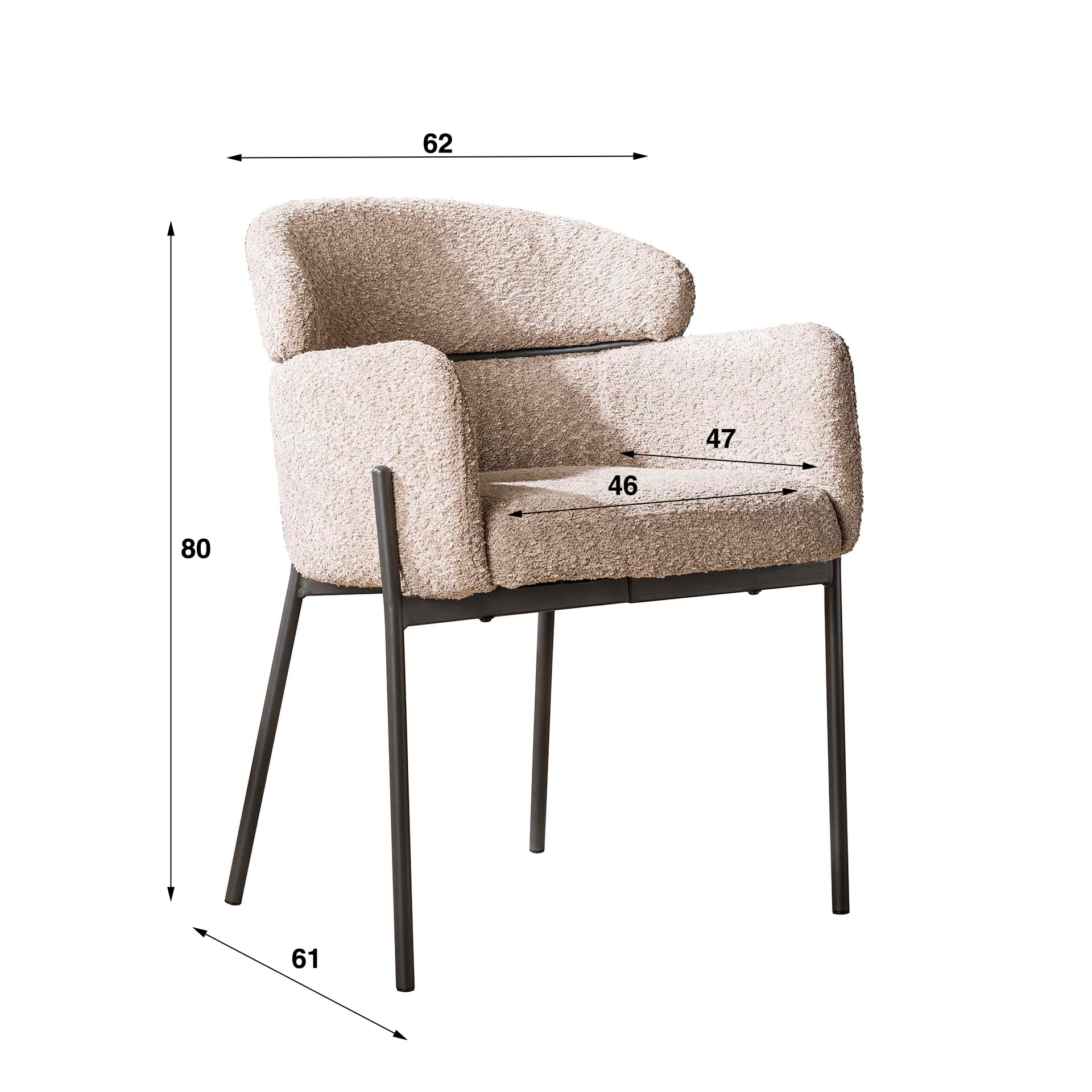 LifestyleFurn Eetkamerstoel 'Shallen' Bouclé, kleur Zand