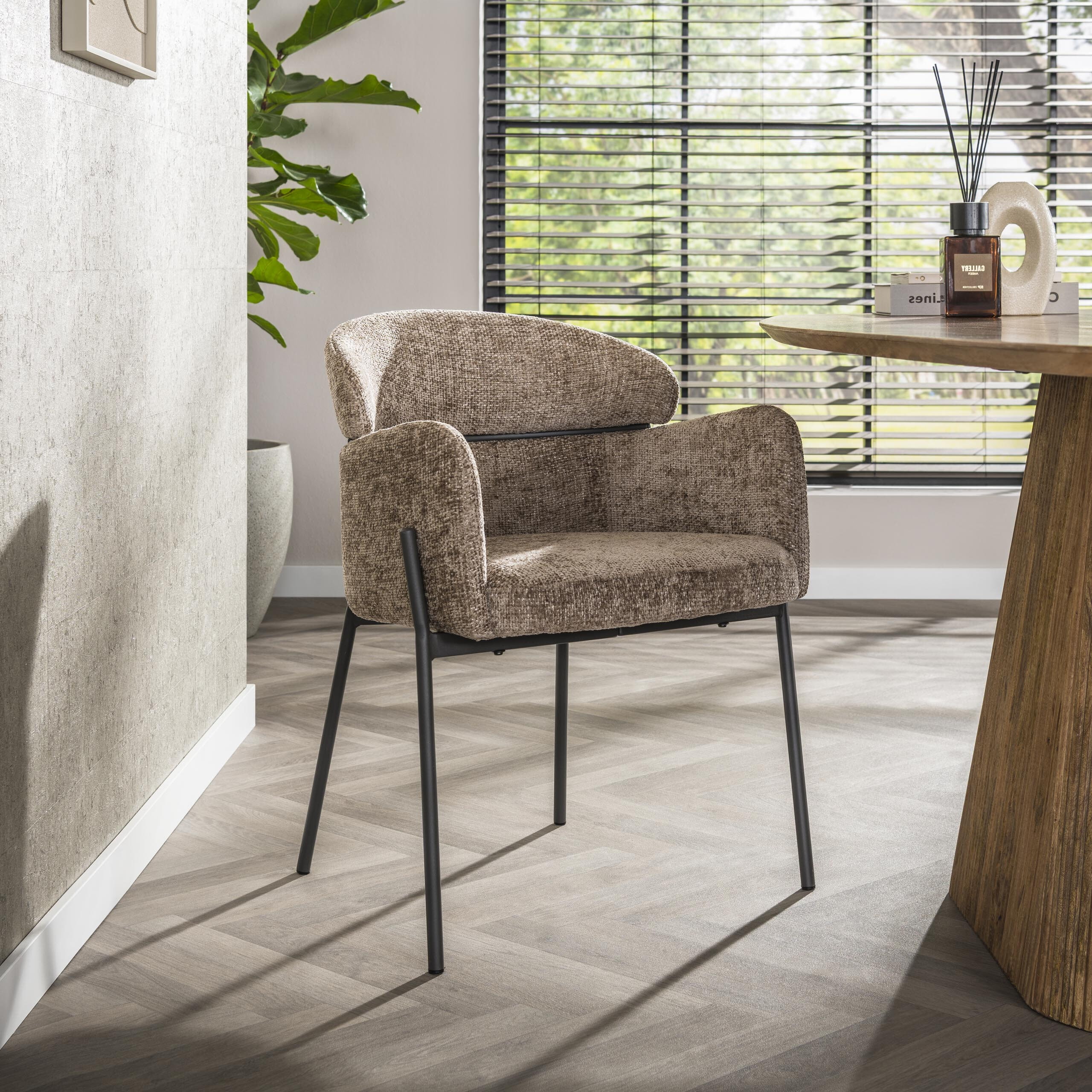LifestyleFurn Eetkamerstoel Shallen Geweven stof - Champagne