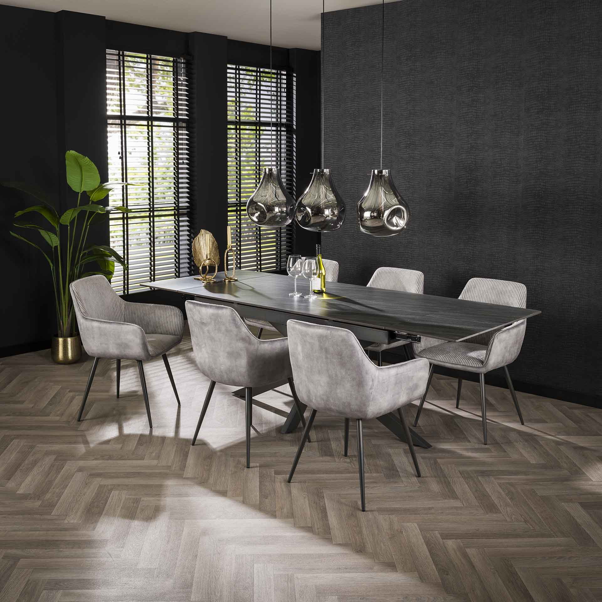 LifestyleFurn Eetkamerstoel 'Kerbi' Rib, kleur Zilver